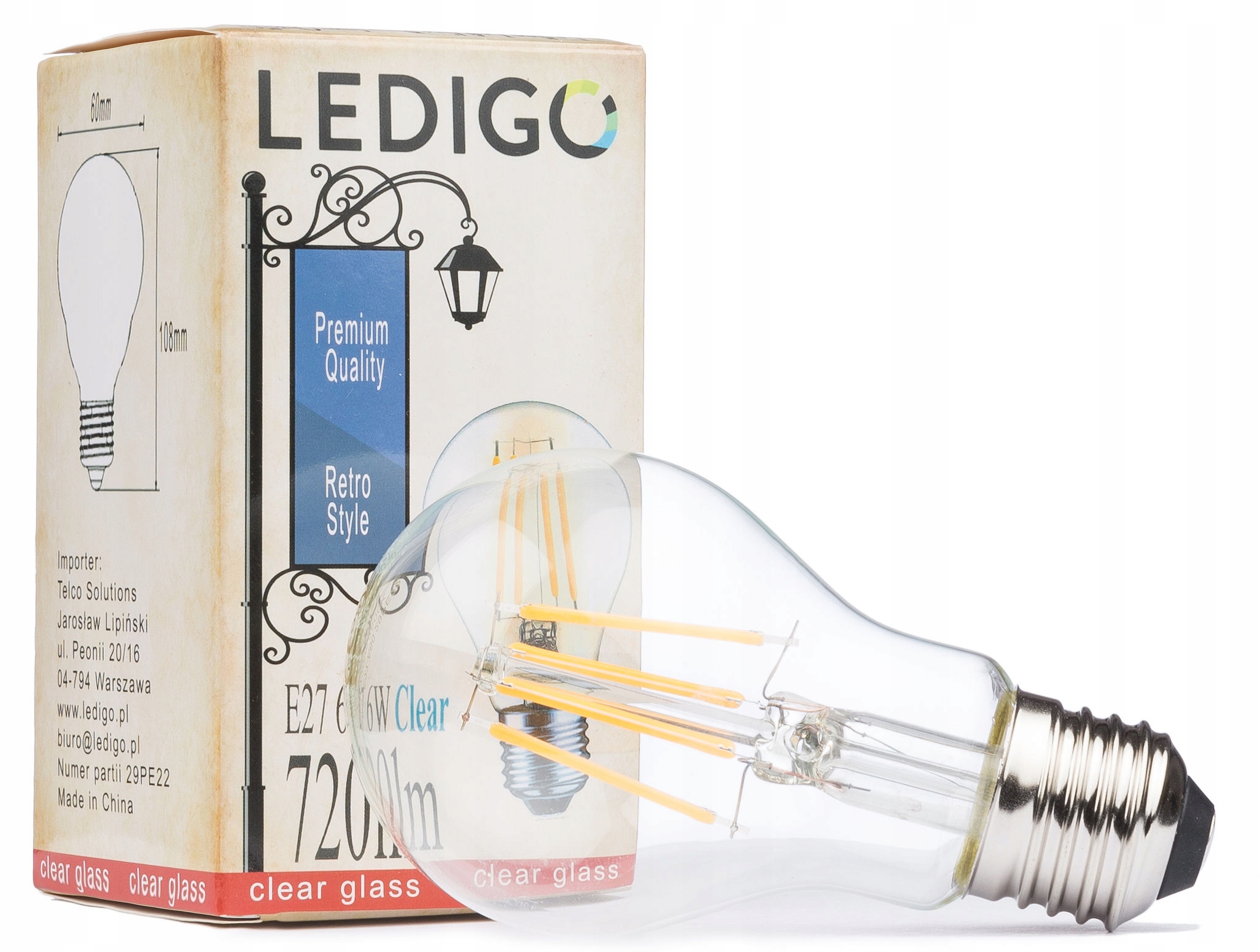 Żarówka LED E27 A60 6W Vintage Retro Ciepła