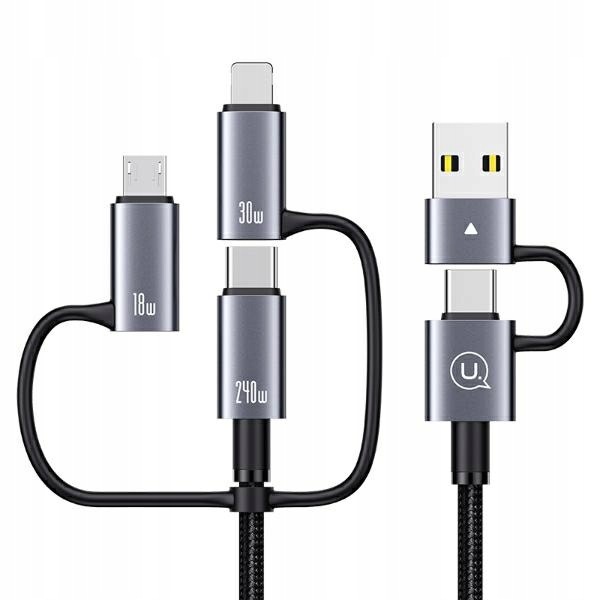 Usams Kabel 6v1 Rychlé nabíjení 240W 2m Datový kabel Digitální displej Hliník