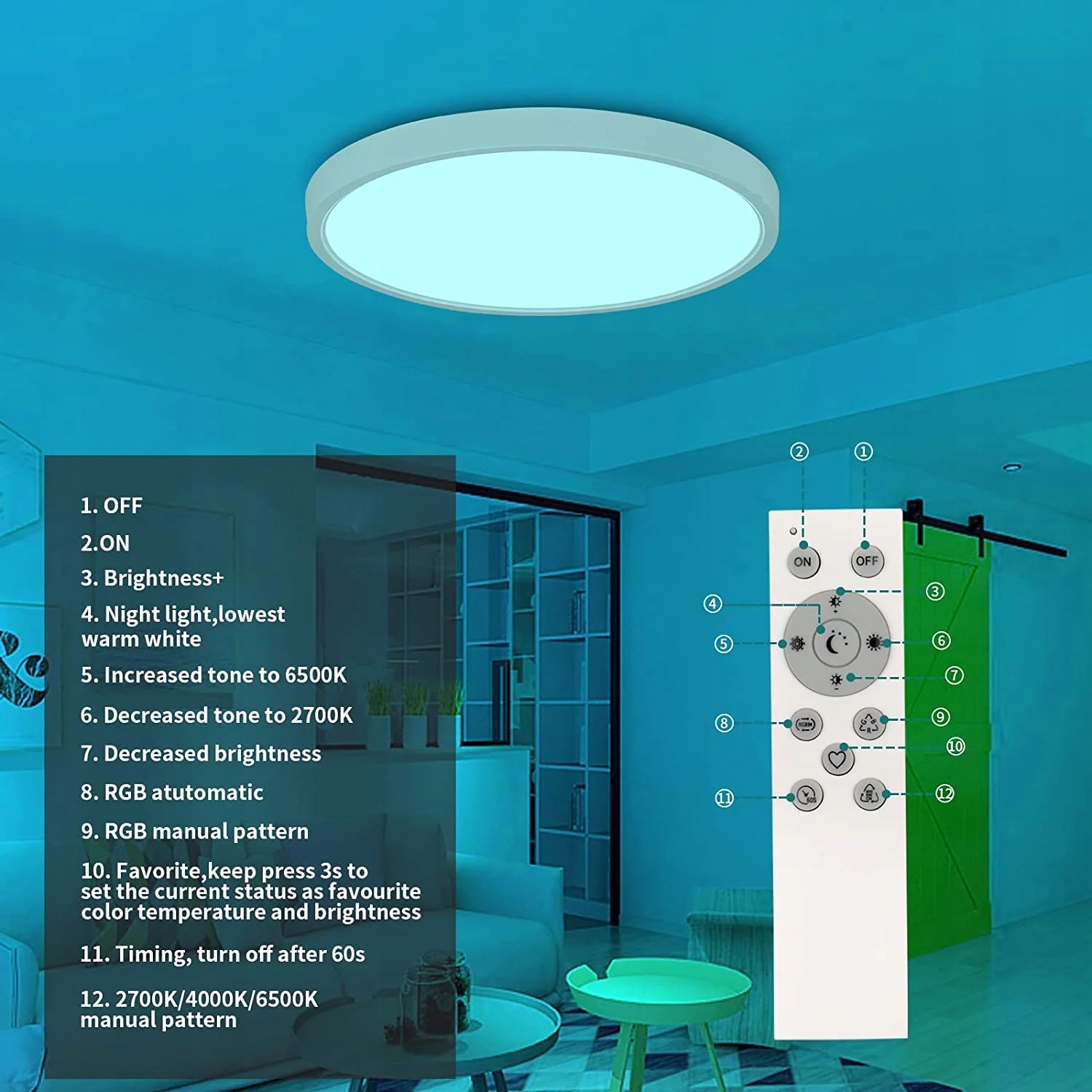 LAMPA SUFITOWA LED PLAFON OKRĄGŁY BIAŁY ŁAZIENKI Z PILOTEM RGB IP40 Kolekcja plafon led