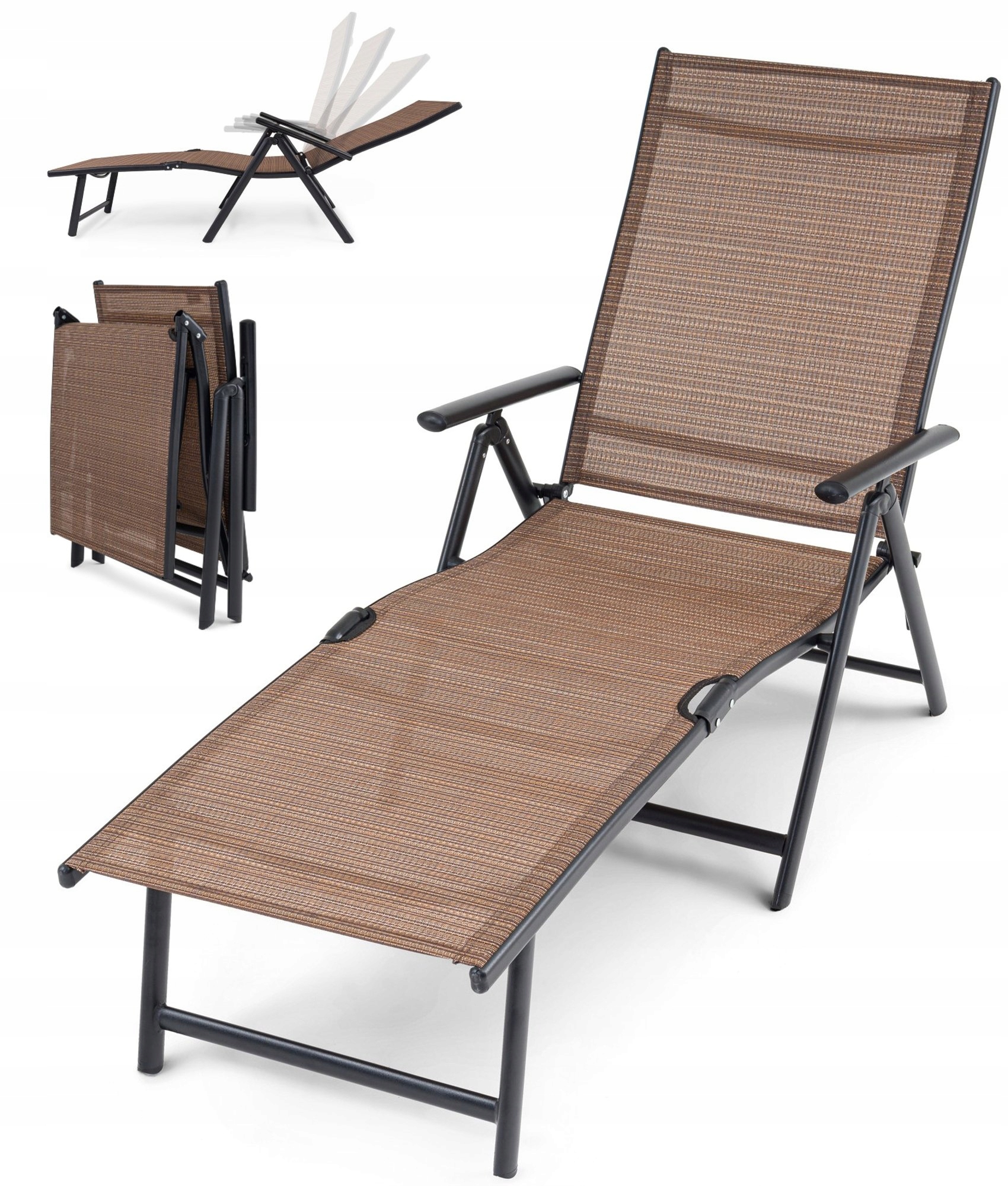 Leżak ogrodowy składany regulowany leżak plażowy lekki aluminiowy brązowy