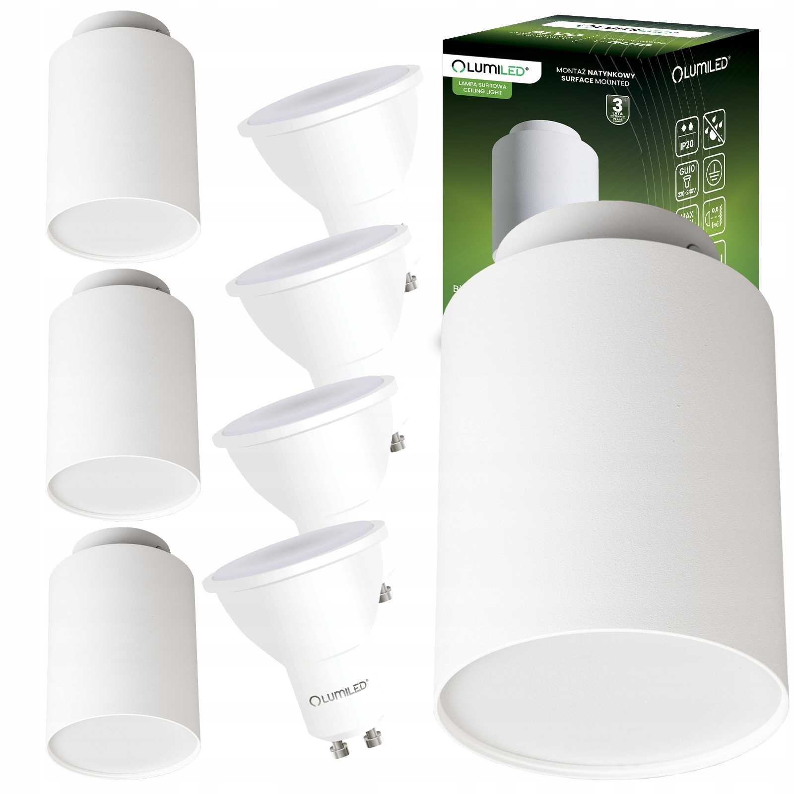 4x Nástěnné svítidlo 6W Halogenová Spot Tuba stropní svítidlo Led GU10 3000K