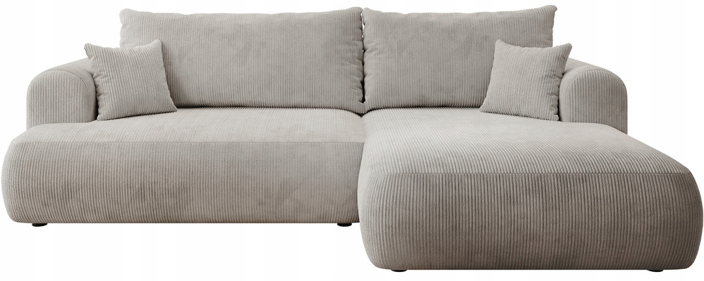 Rohová Sedací Souprava s funkcí spaní Ovo Cord s úložným prostorem šedobéžová, pravý samet