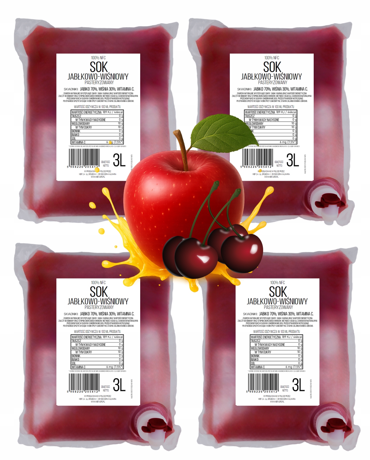 Levně Jablečno-třešňový Lisovaný Džus 100% Nfc Pure Press Set 4 x 3L