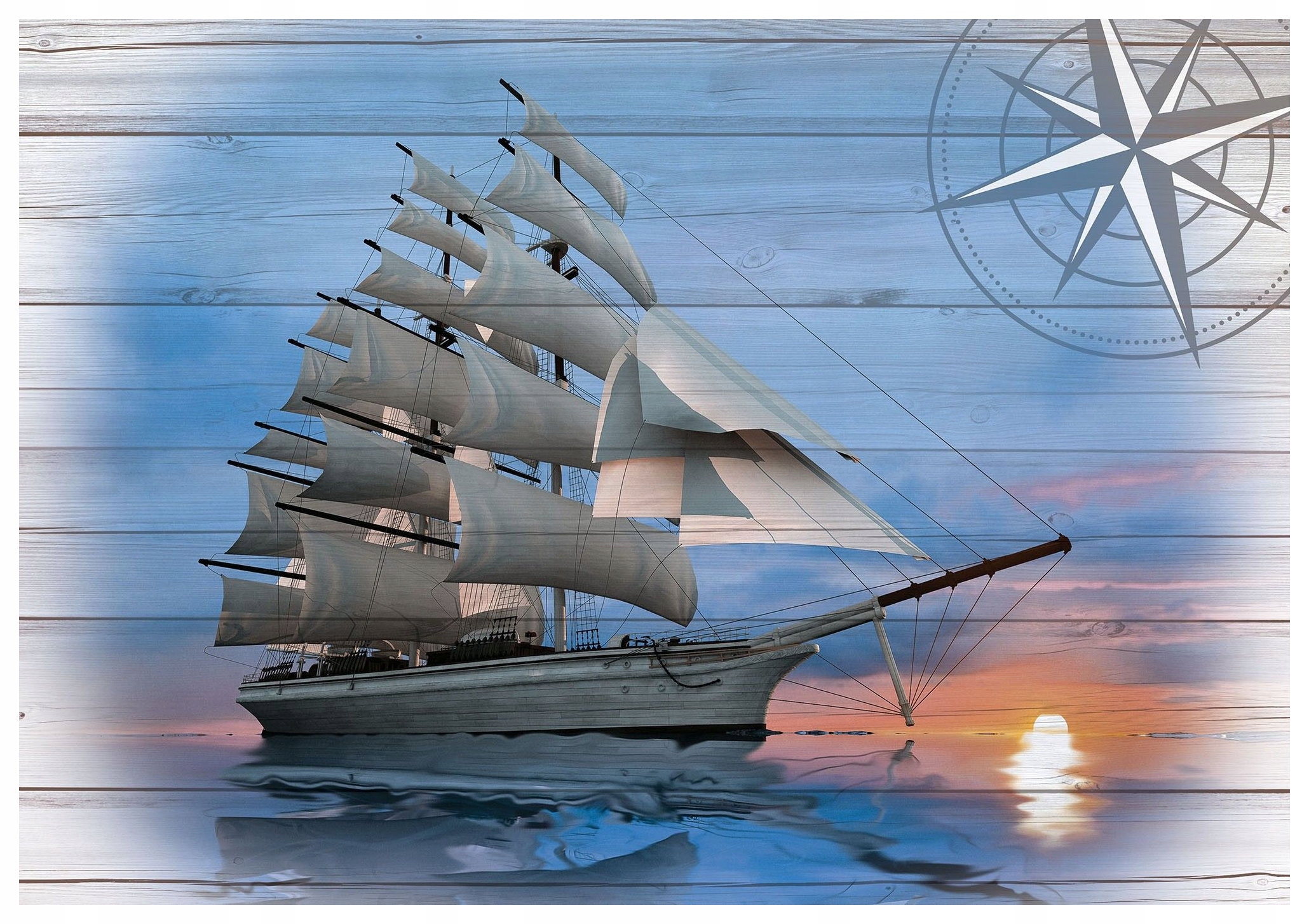 Fototapeta Plachetnice Západ Slunce Moře Kompas Dřevo Klid 208x146 lepidlo