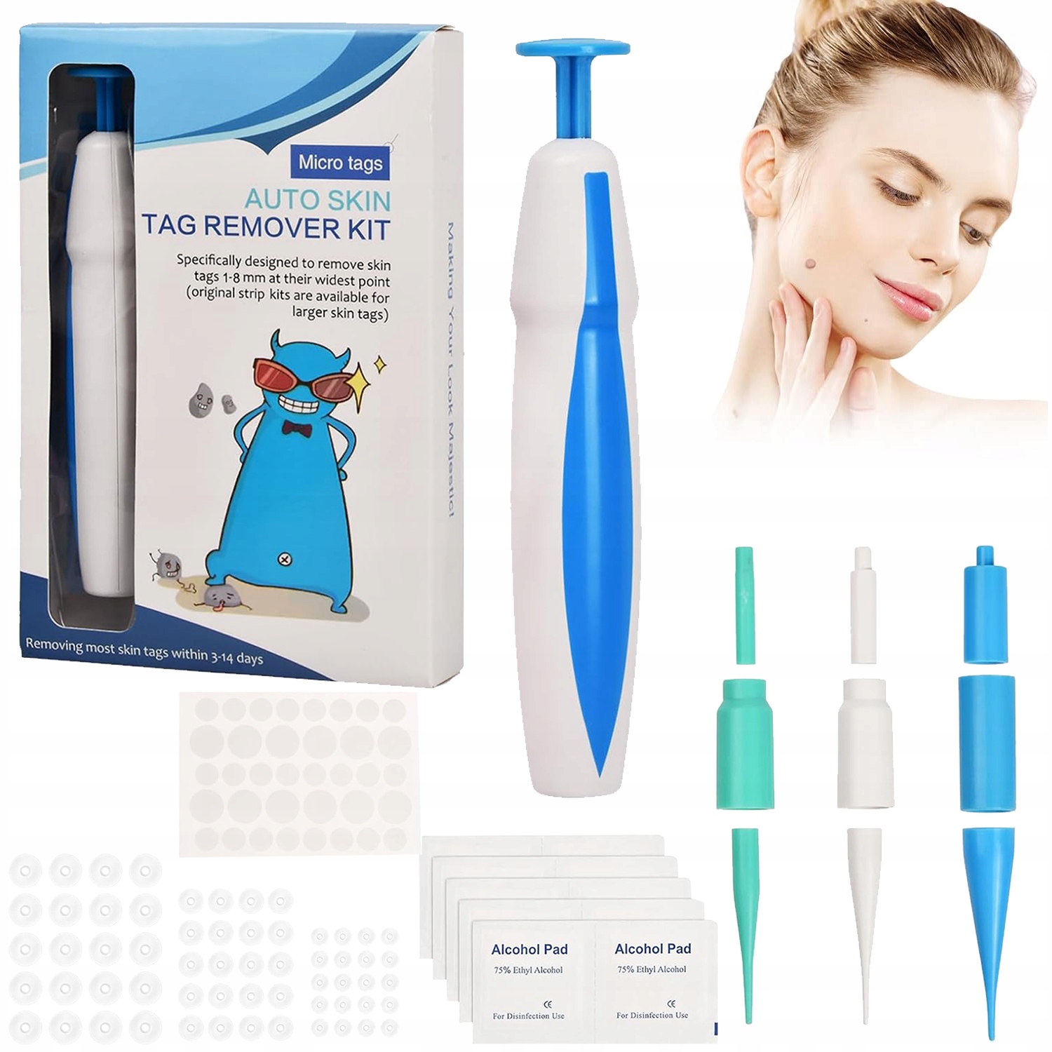 Sada pro odstraňování kožních výrůstků Bezbolestné, bezpečné a rychlé 2v1