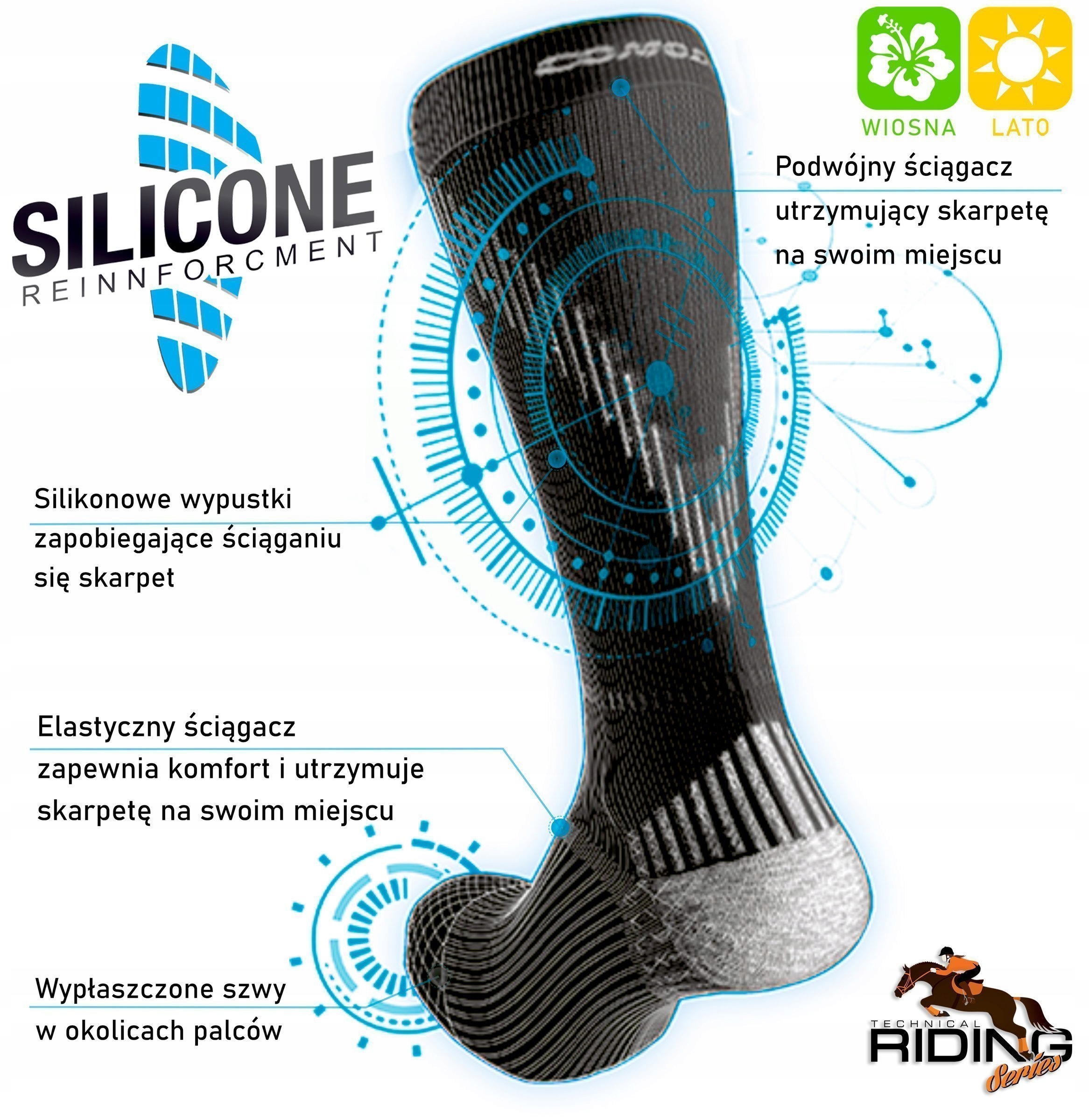 Skarpety jeździeckie z silikonem SPJT - mikrofibra Płeć produkt uniseks