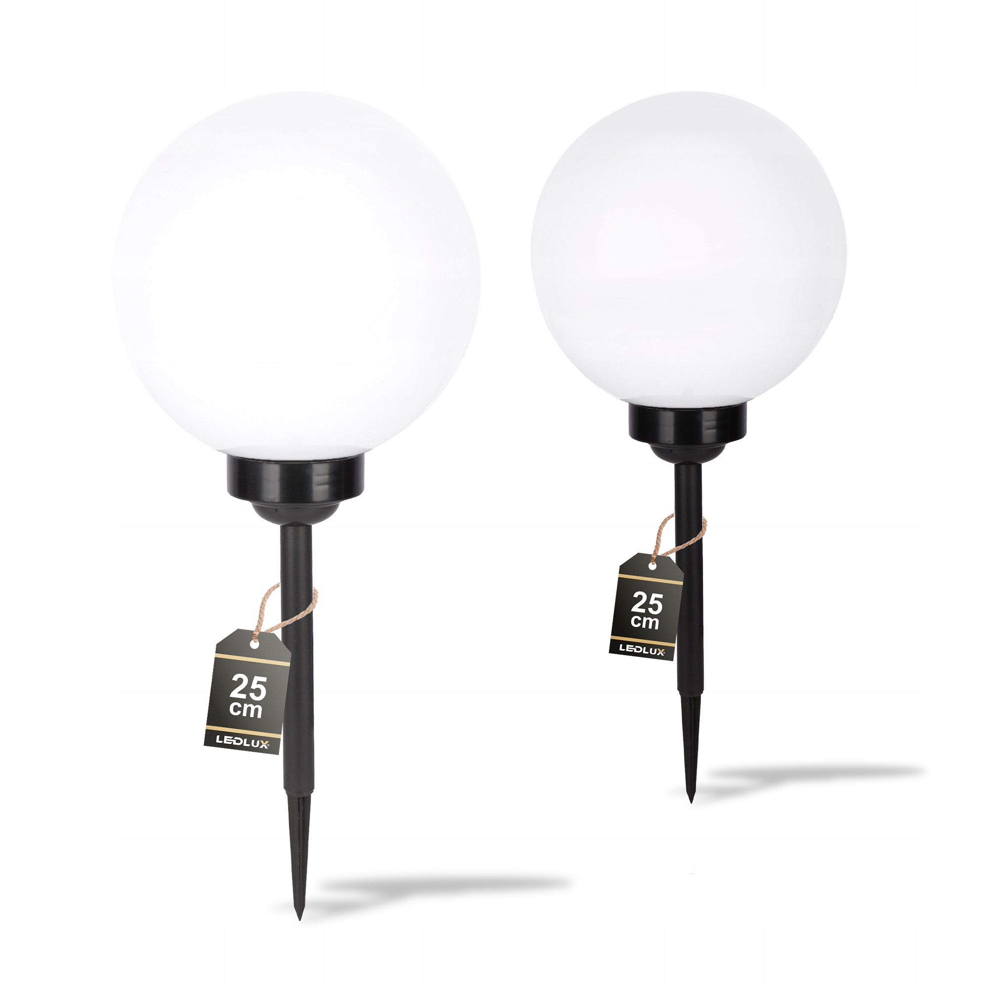 2x Lampa Solarna Ogrodowa Led Biała Kula Wbijana 25cm