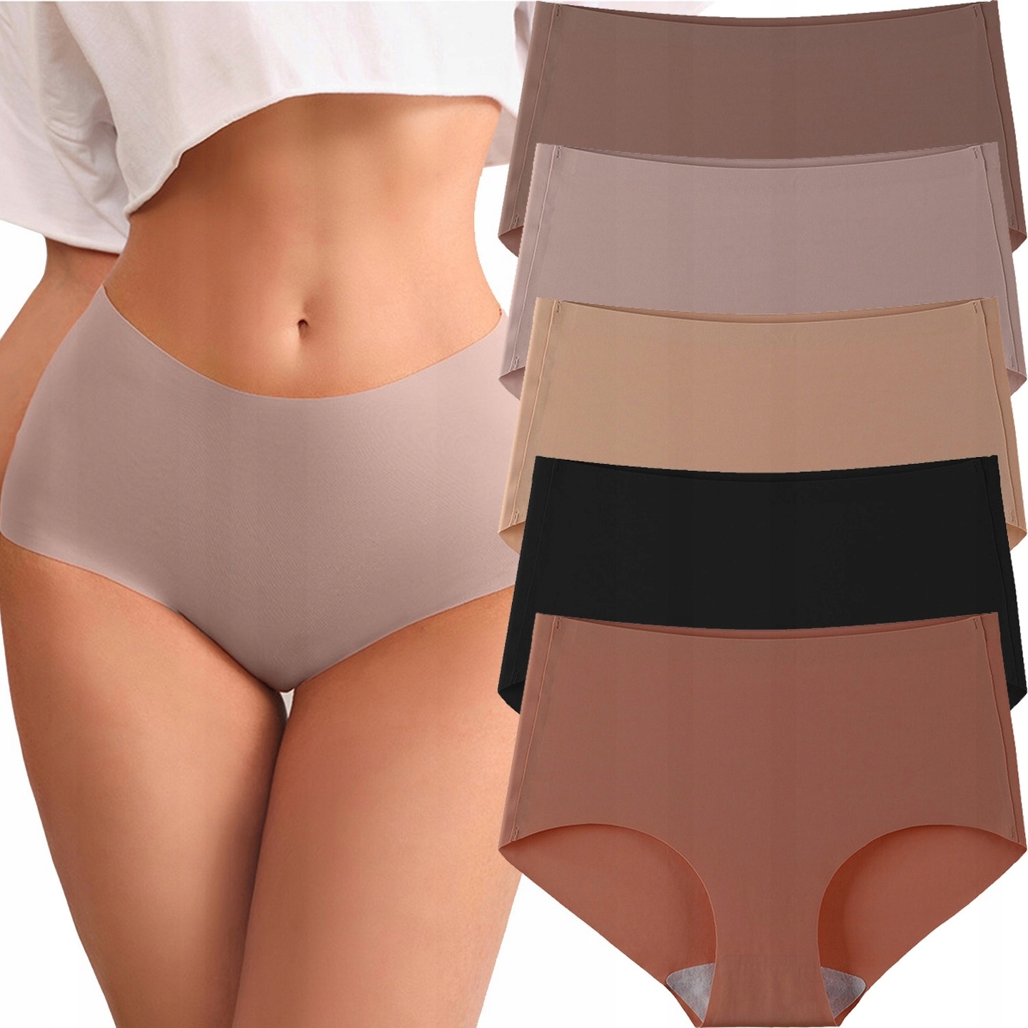 MAJTKI DAMSKIE PLUS SIZE BEZSZWOWE LASEROWO CIĘTE ORYGINALNE VELONI 5-PAK M