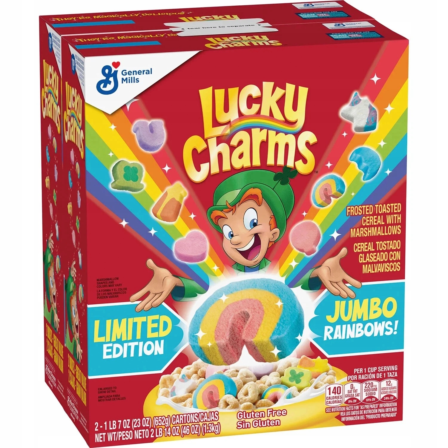 Snídaňové cereálie Lucky Charms s marshmallow 2 balení 1,3 kg