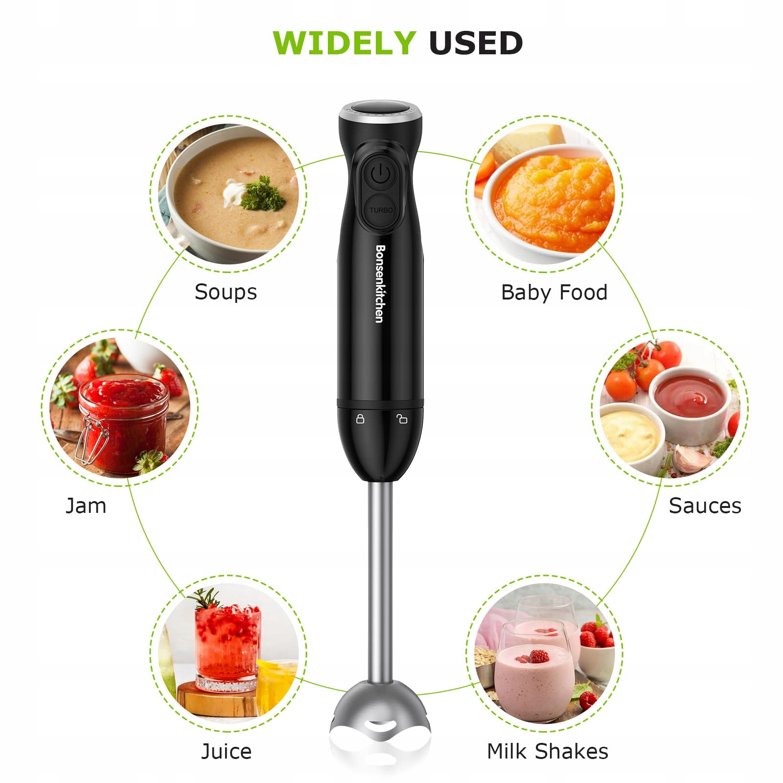 BONSENKITCHEN Blender Ręczny 1000W Stalowy Do Zup Smoothie Püree HB3201 — miniatura 2
