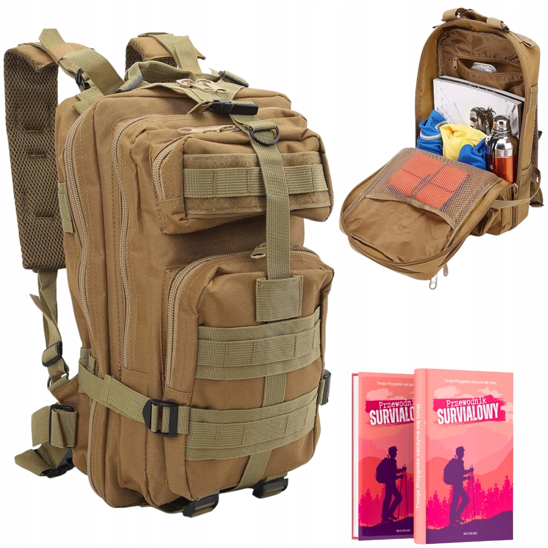 Plecak Militarny Taktyczny Wodoodporny 35L 4 Kieszenie Brązowy Survivalowy