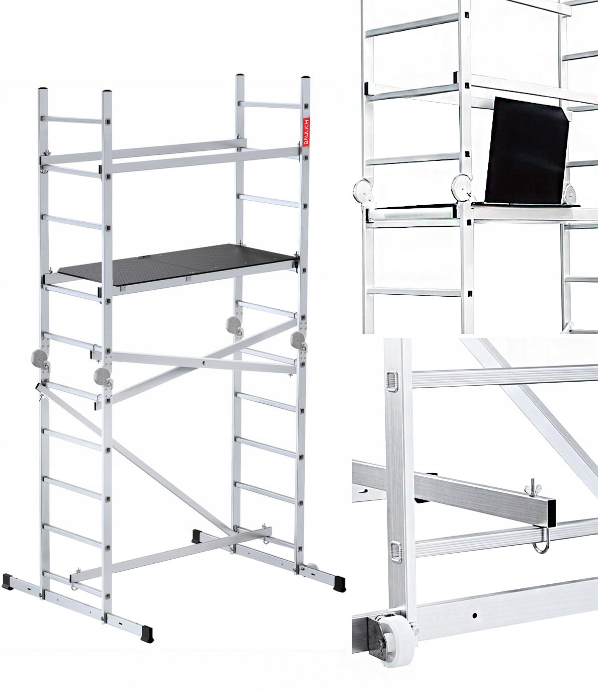 Rusztowanie aluminiowe profesjonalne przegubowe jezdne 4m podest Baulich