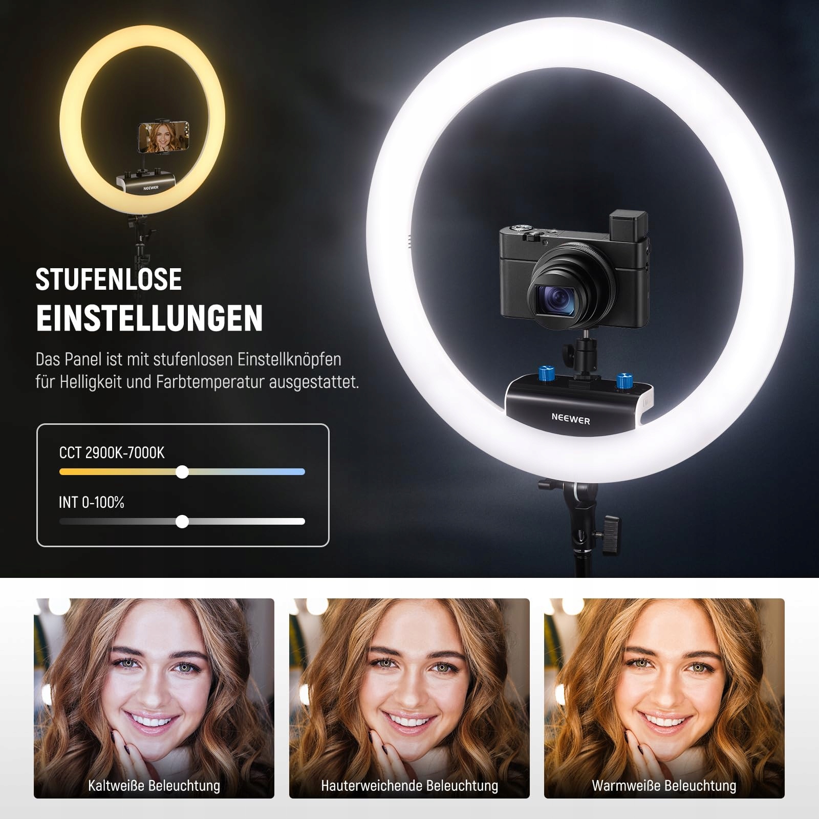 NEEWER Profesjonalne Ring Light 18" 45W Stojak Uchwyt Telefonu Aplikacja — miniatura 4