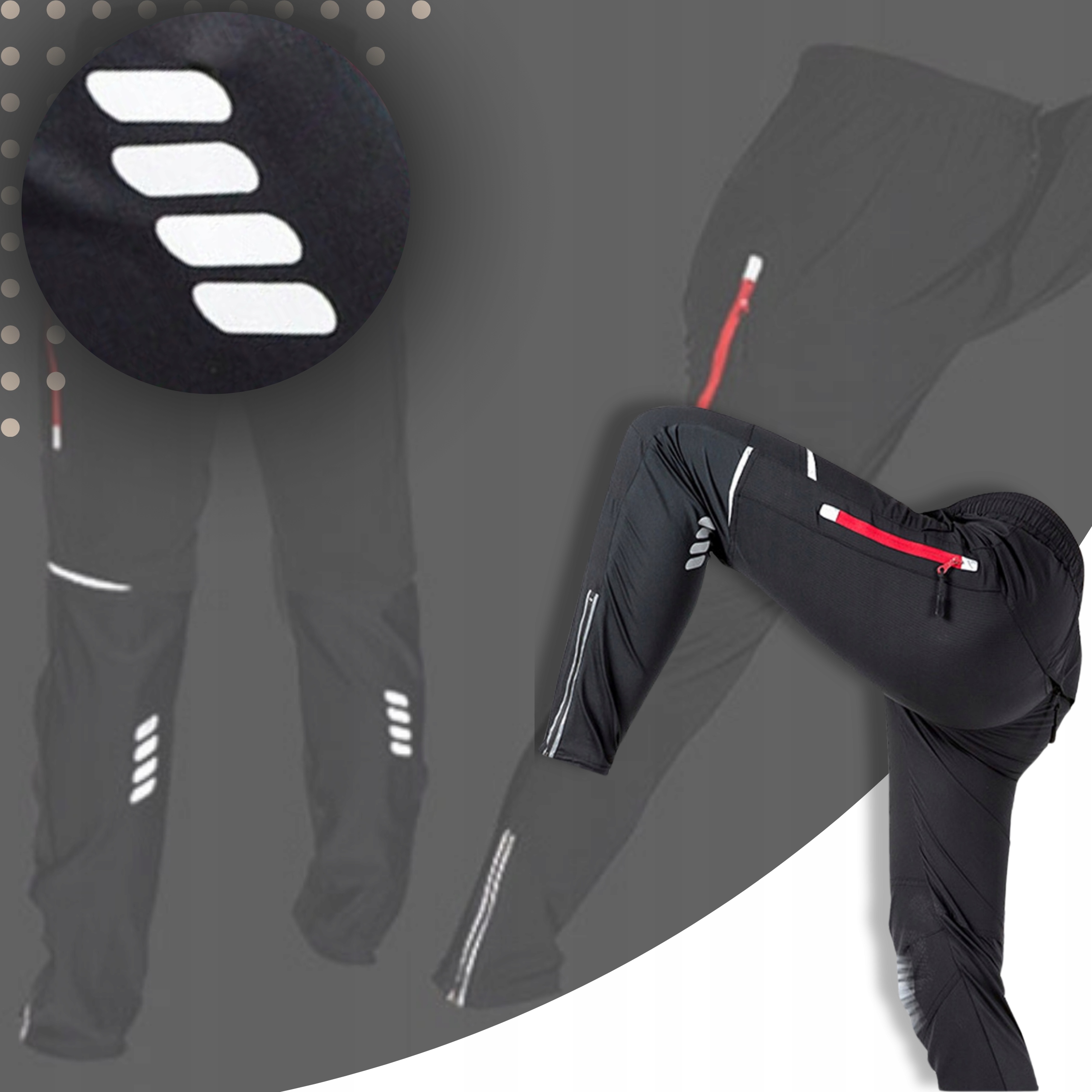 Spodnie Dresowe meskie joggery na rower Elastyczne Długie UV Odblaski L Rozmiar L