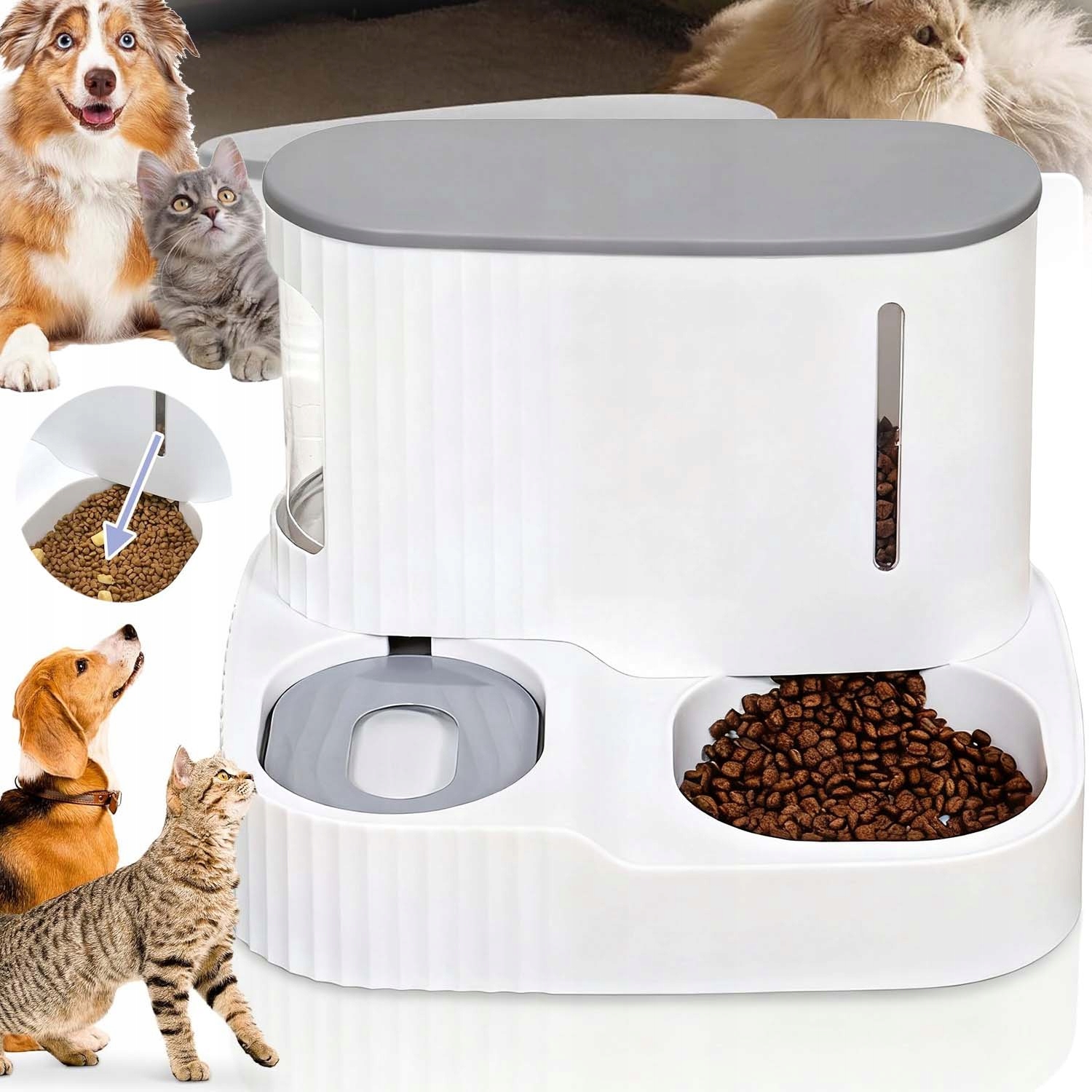 Levně Miska A Automatické Krmítko 2V1 Pro Psa Kočku Krmivo Voda 3L 0.85L Velké