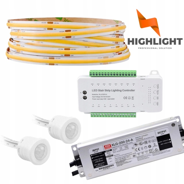 20m Schodiskový set Kaskádový Led pásik MoNo Cob 8W 24V+pohybové senzory 16we