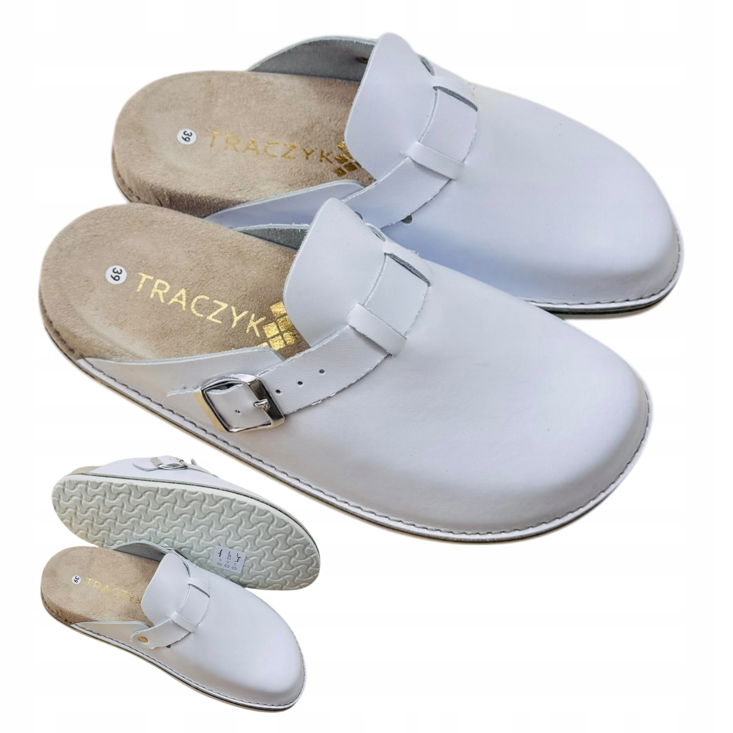 Nazouváky Traczyk Chodaki Fusbet Přírodní Kůže Bílé vel. 40