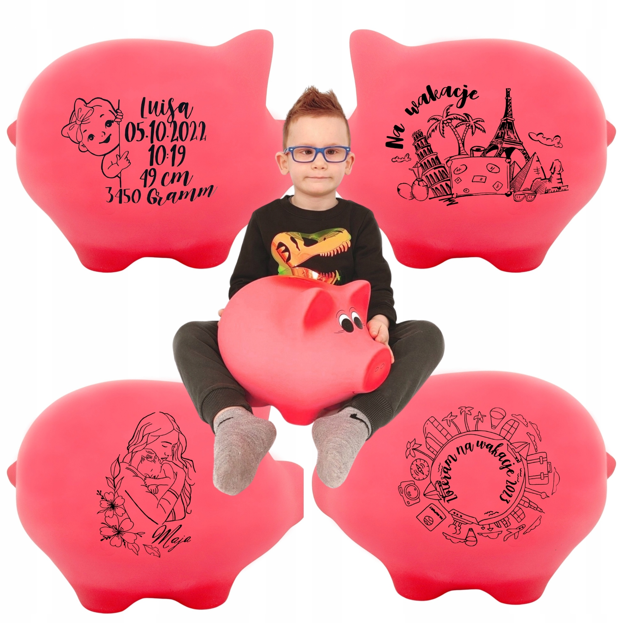 Pokladnička jménem nápisem pro děti růžová XXL