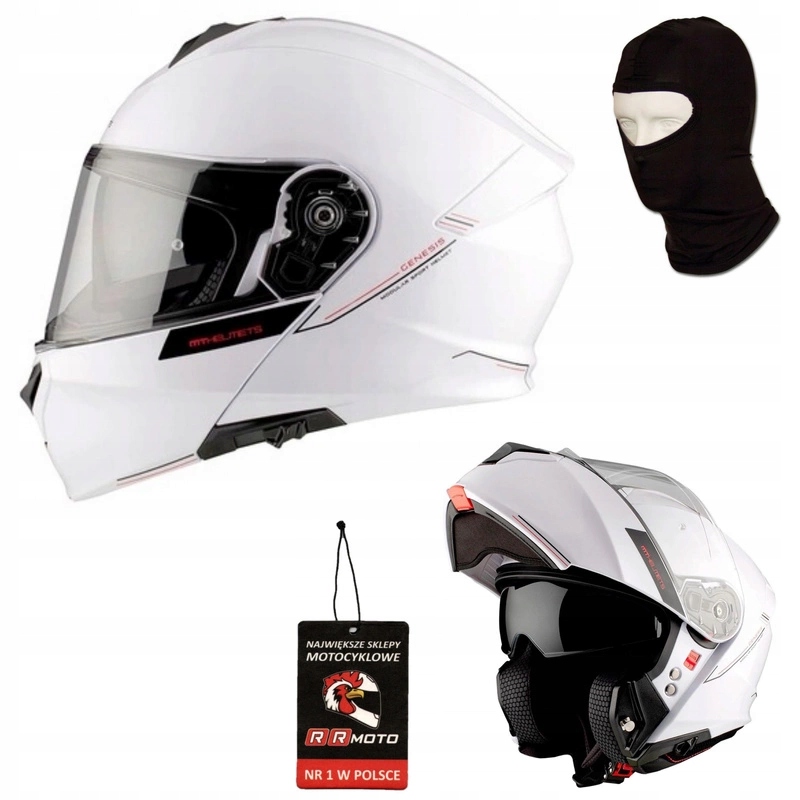 Kask motocyklowy szczękowy Mt Genesis Sv Solid Gloss White biały Gratisy