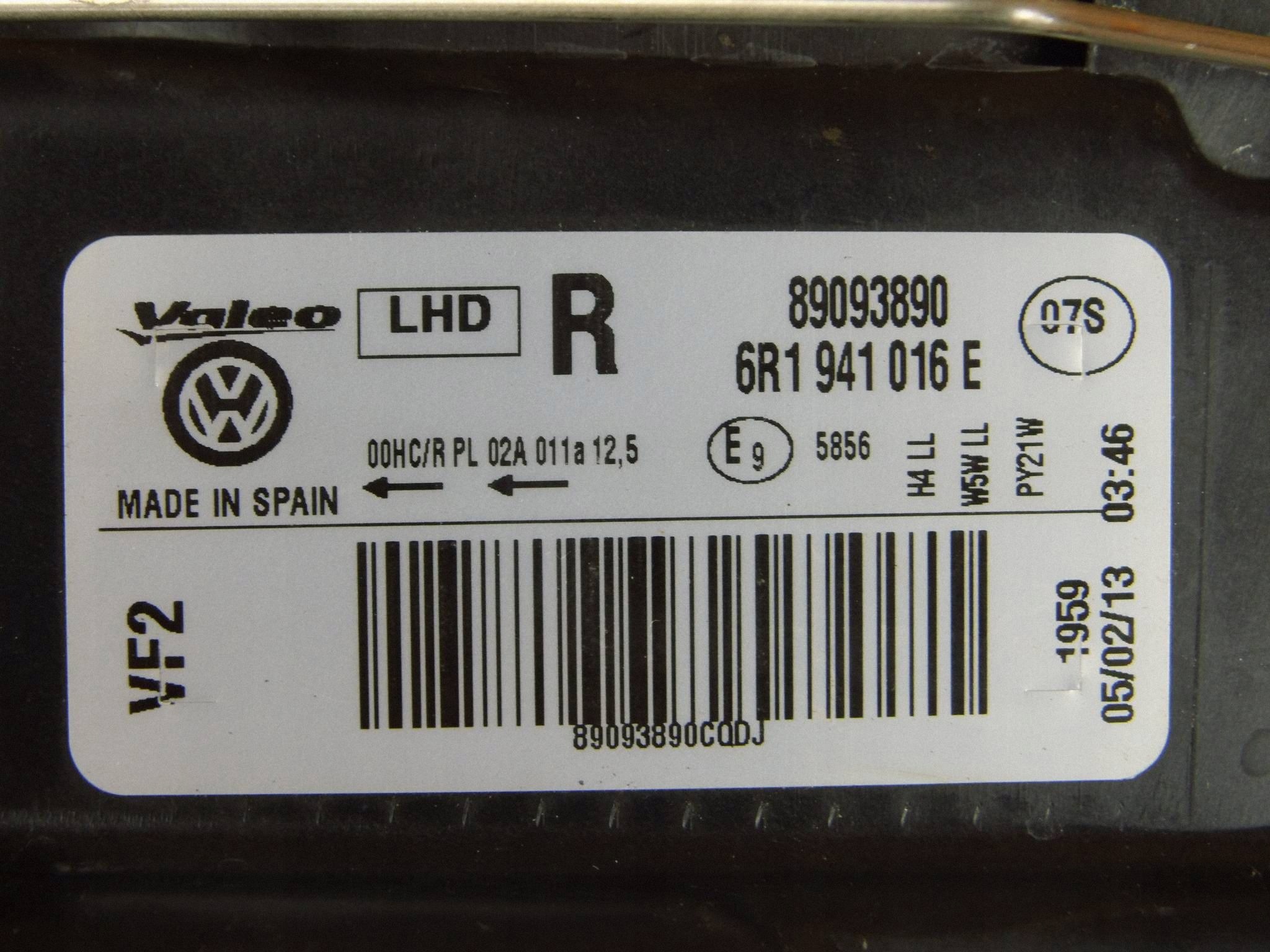 Volkswagen Polo V 6R 2009-2014 light right front front right 6R1941016E