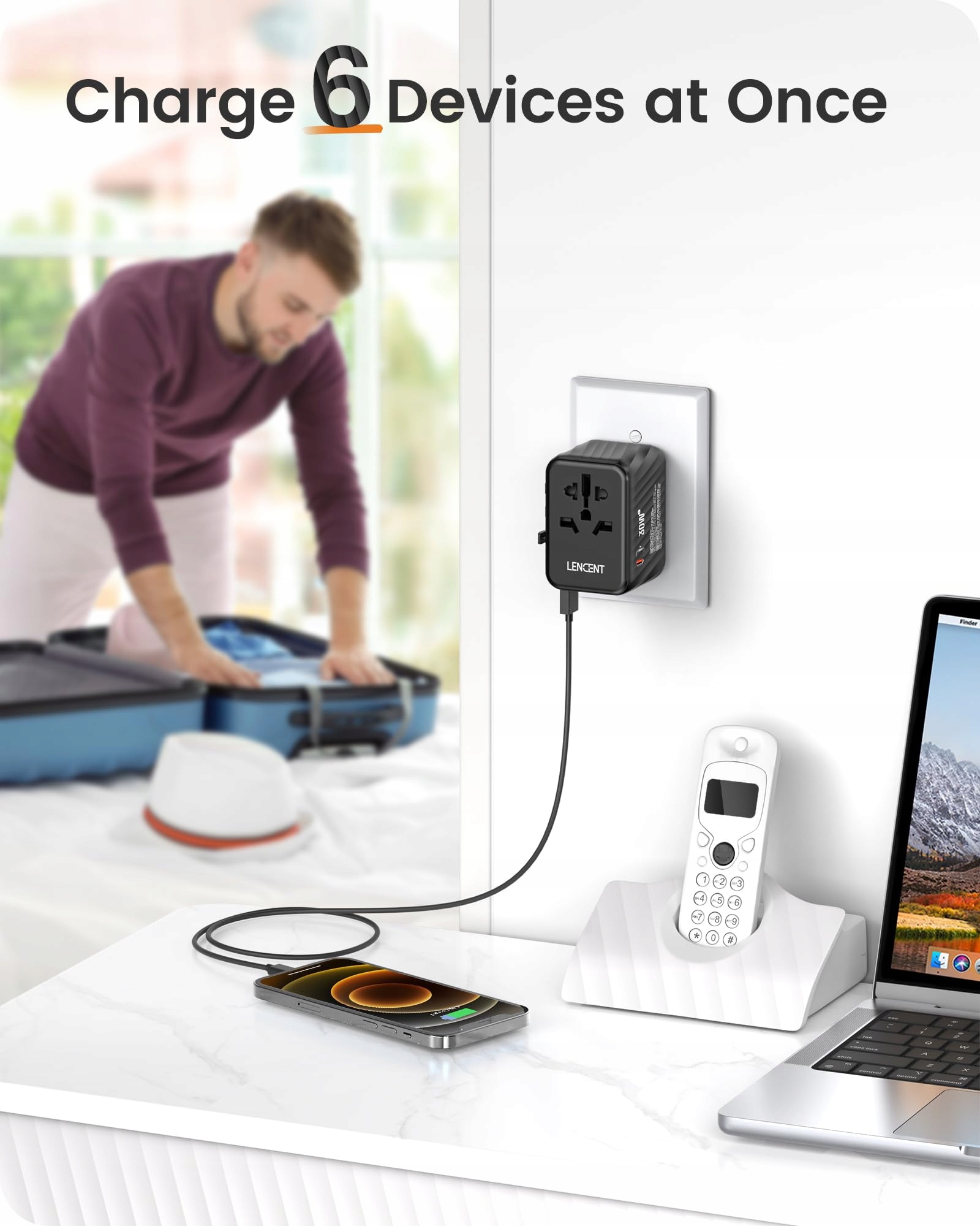 LENCENT Adapter Podróżny 30W Ładowarka USB C i A Do EU UK AU USA — miniatura 5