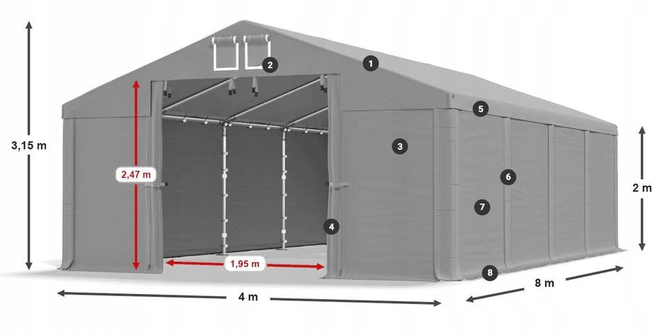 Namiot Magazynowy 4x8 Budowlany Garażowy DAS 560 S Wysokość 3.15 m