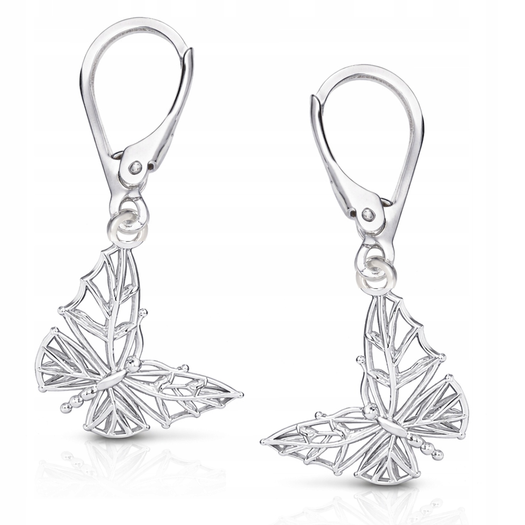 Stříbrné náušnice anglické Ažurový motýl 3D Symbol proměny Stříbro ryzost 925