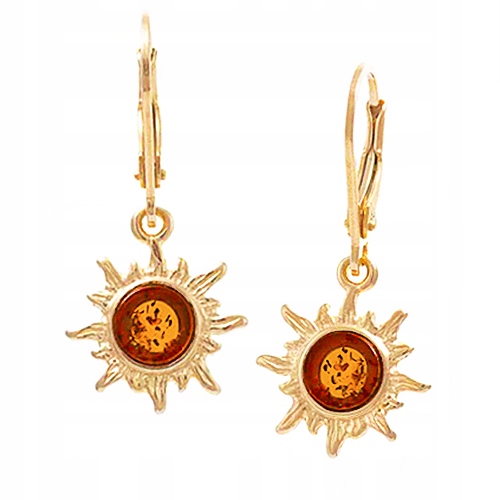 Zlaté Náušnice Slunce ze stříbra 925 pozlacené s Anglickým Jantarem