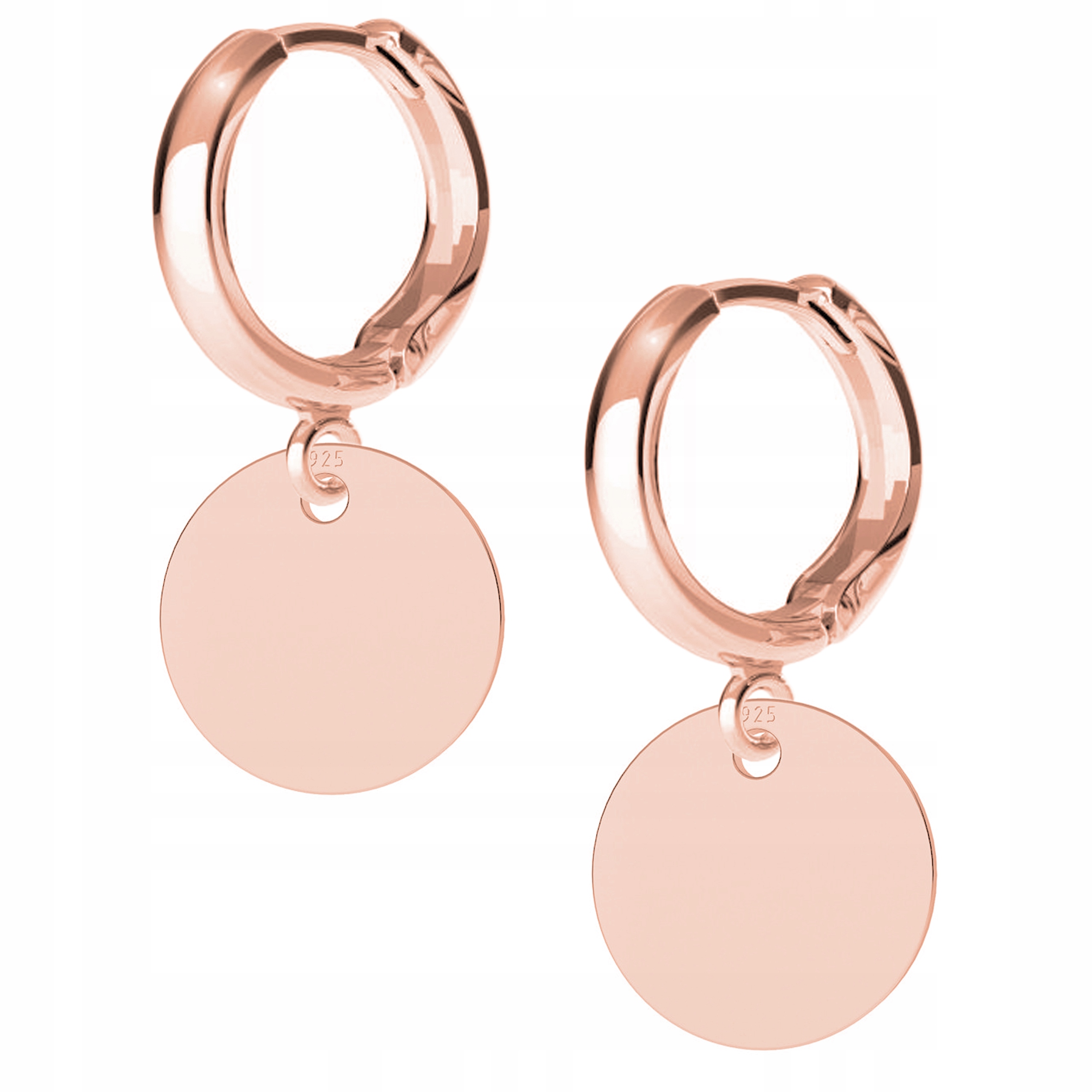 Růžové Náušnice na patentku s kroužkem a visací destičkou, patentek stříbro