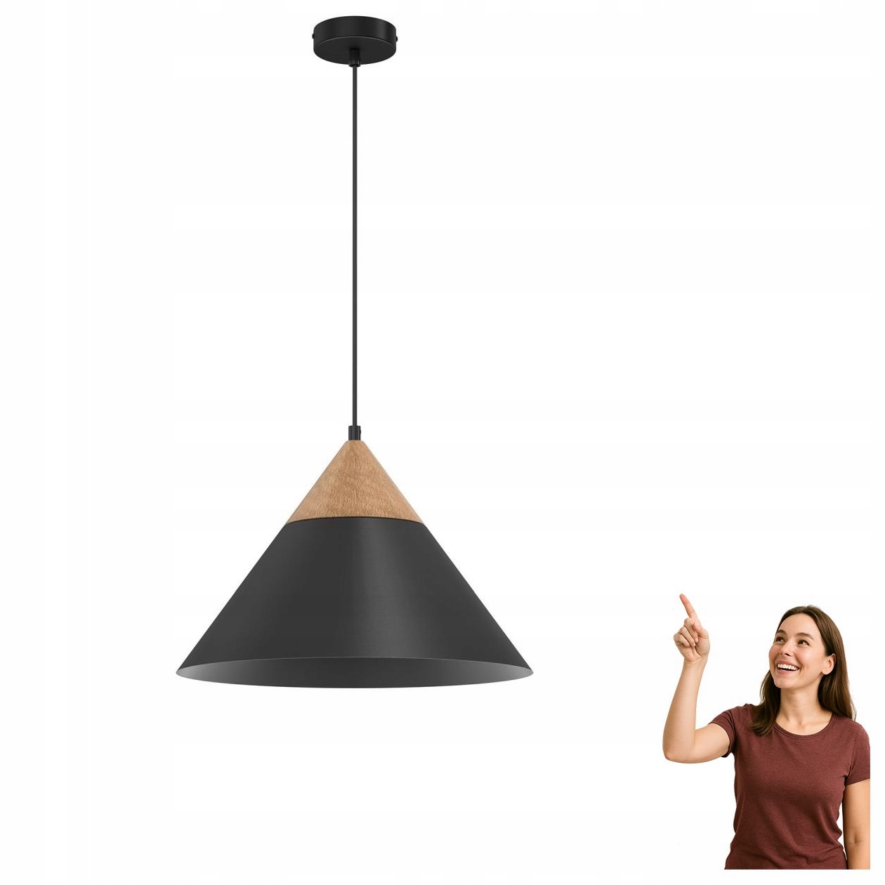 Černá závěsná lampa ve tvaru kužele Single 449 Luminex