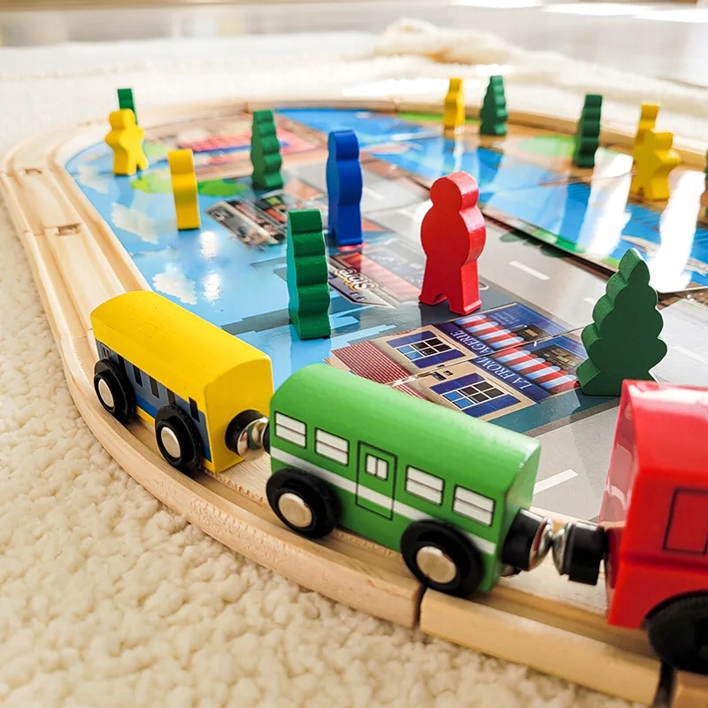 DREWNIANA KOLEJKA elektryczna pociąg tory Materiał drewno