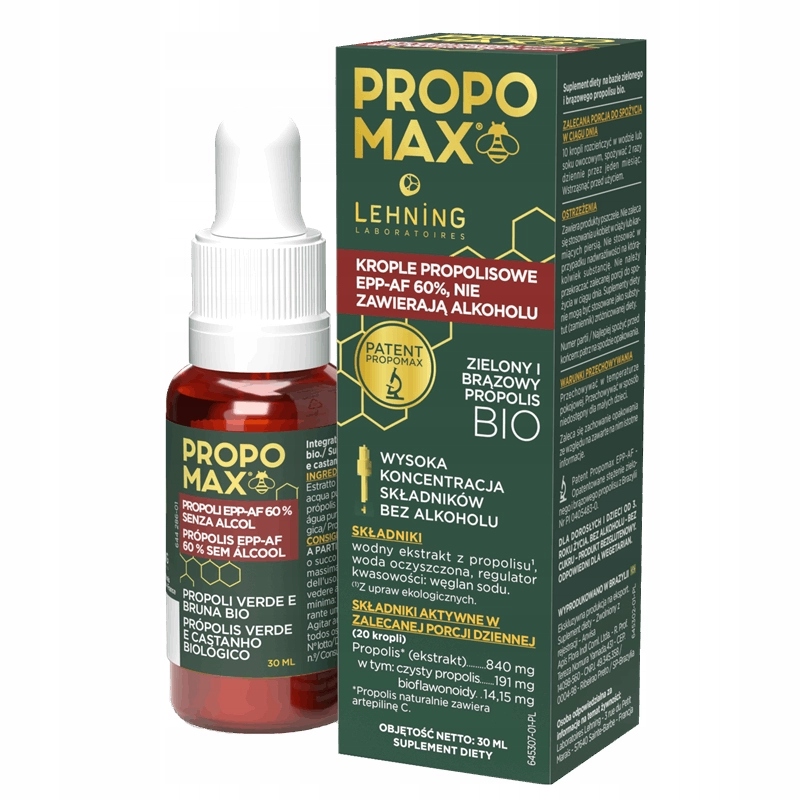 Propomax Propolis Brazylijski Zielony i Brązowy 60% krople propolisowe 30ml