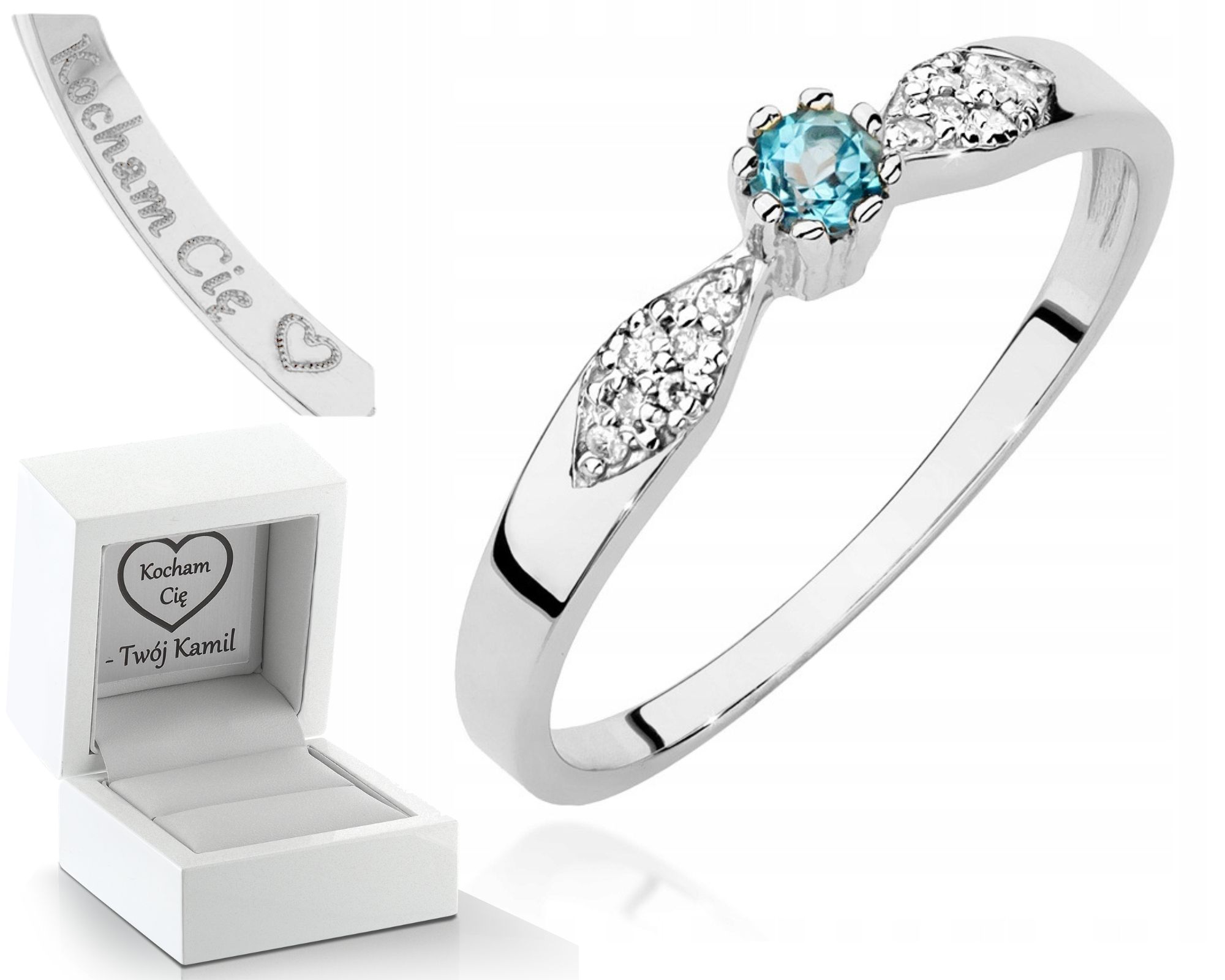 Prstýnek Z Bílého Zlata S Topazem A Brilianty