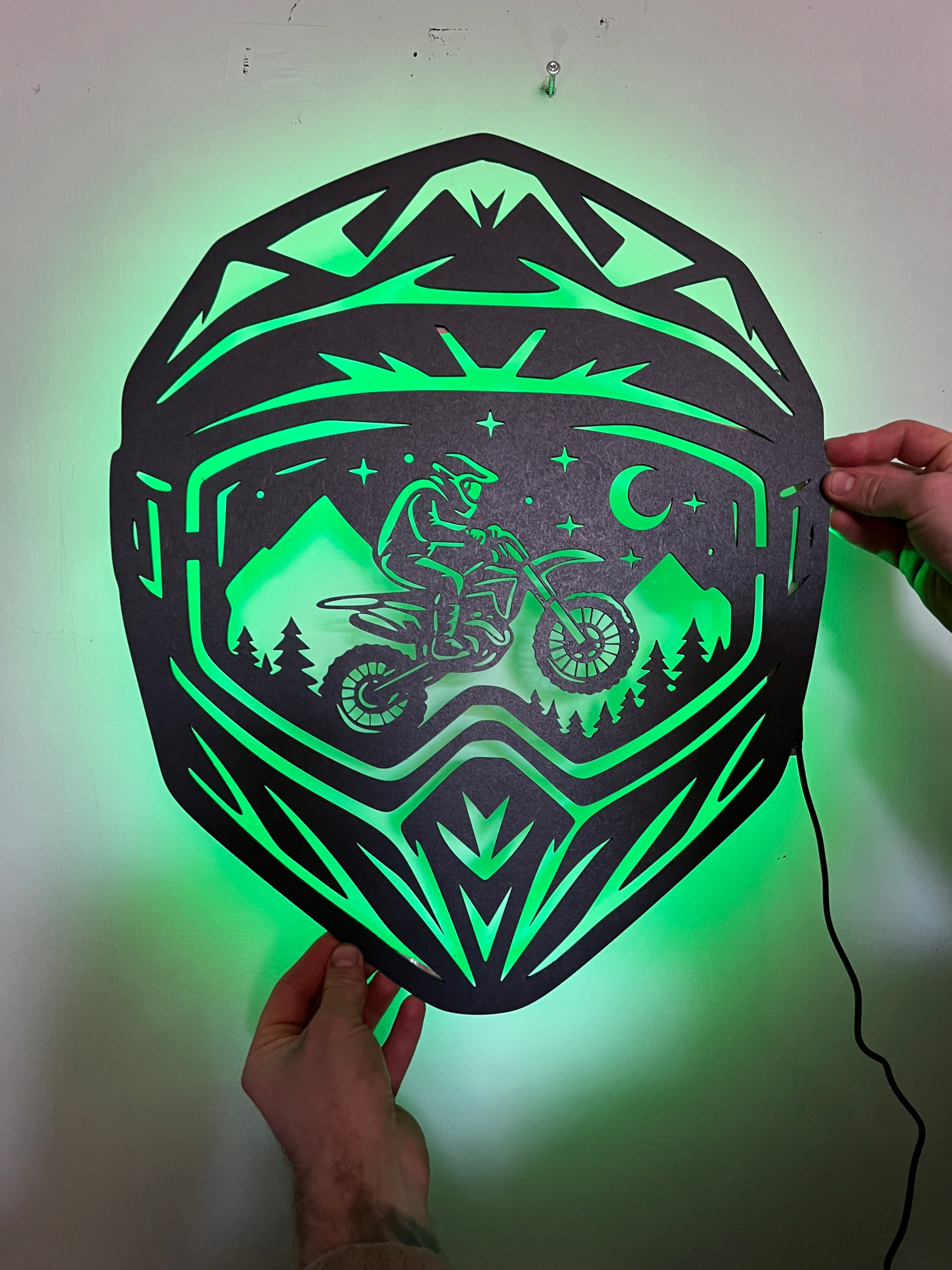 Dřevěný 3D Led obraz Motocykl – nástěnný dekor Hdf 3 mm