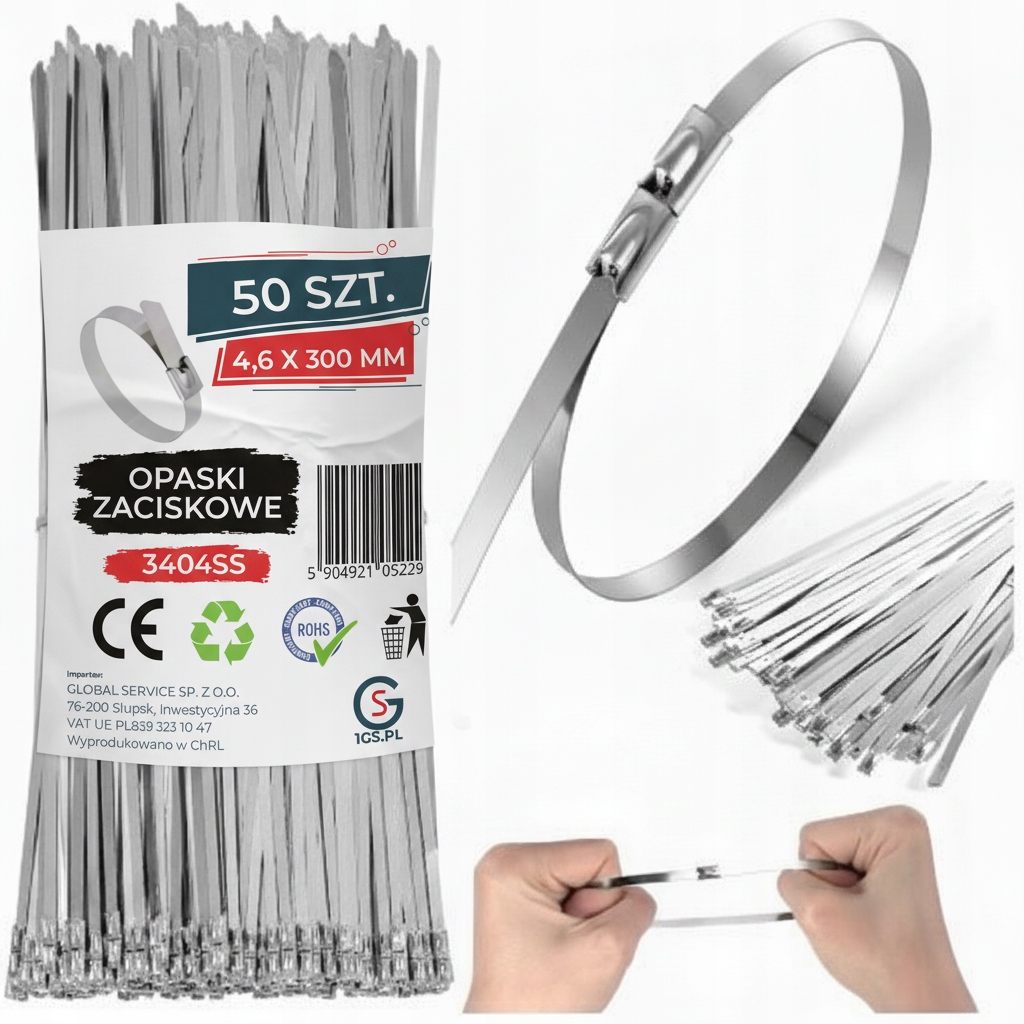 Opaski Zaciskowe 4,6x300 mm Stalowe Nierdzewne Trytki metalowe 50 Sztuk
