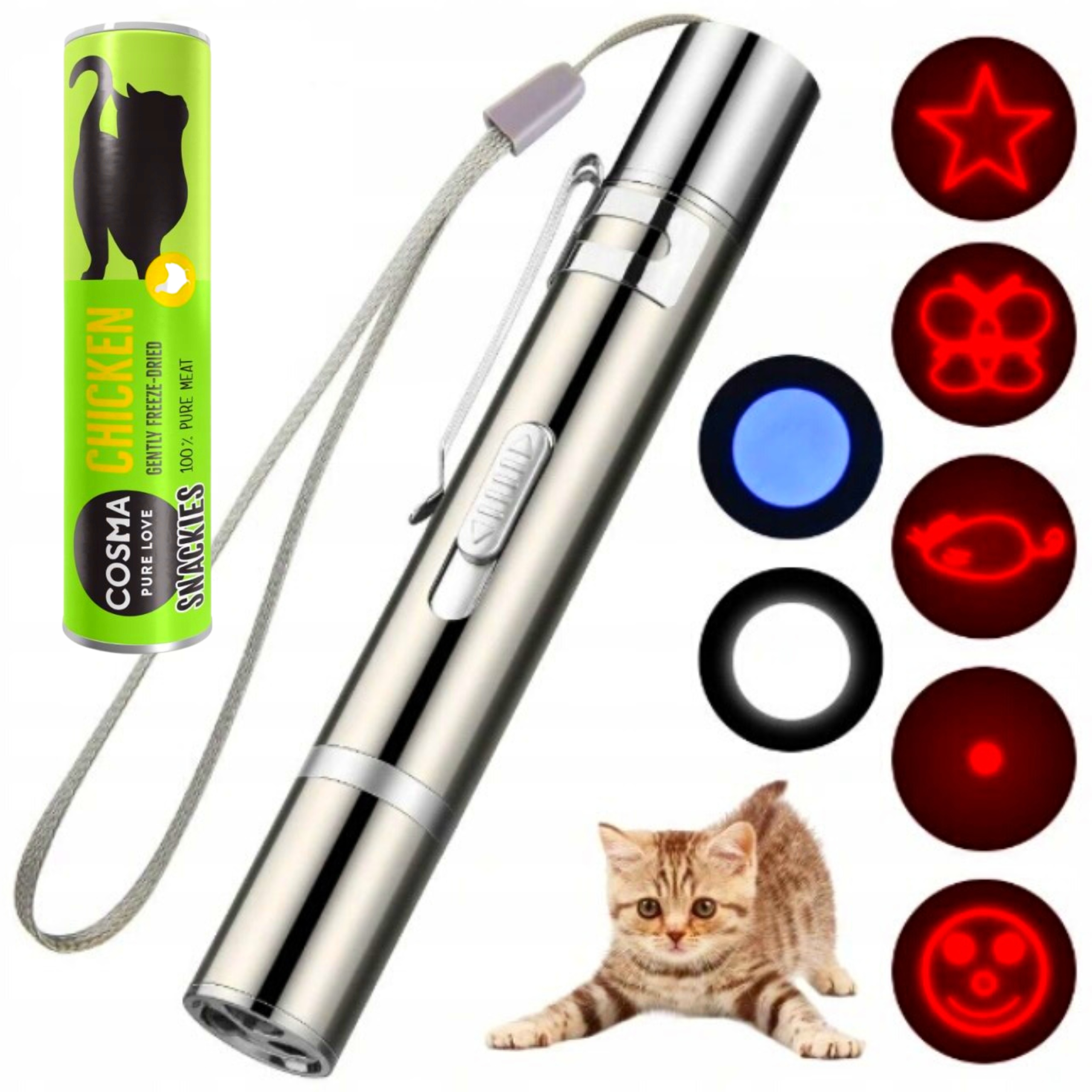 Levně Laser Laserové Ukazovátko pro kočky Usb 3v1 Pamlsek