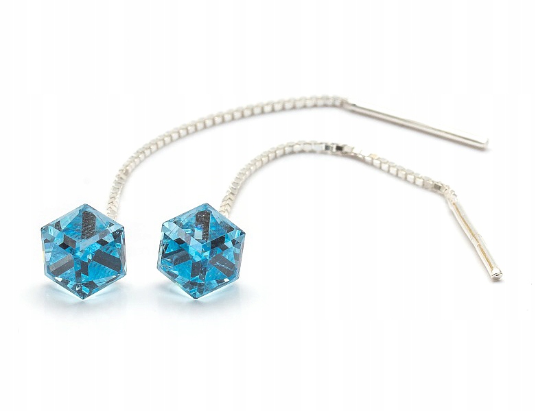 

Srebrne długie kolczyki z kr. Swarovski Cube Aqua