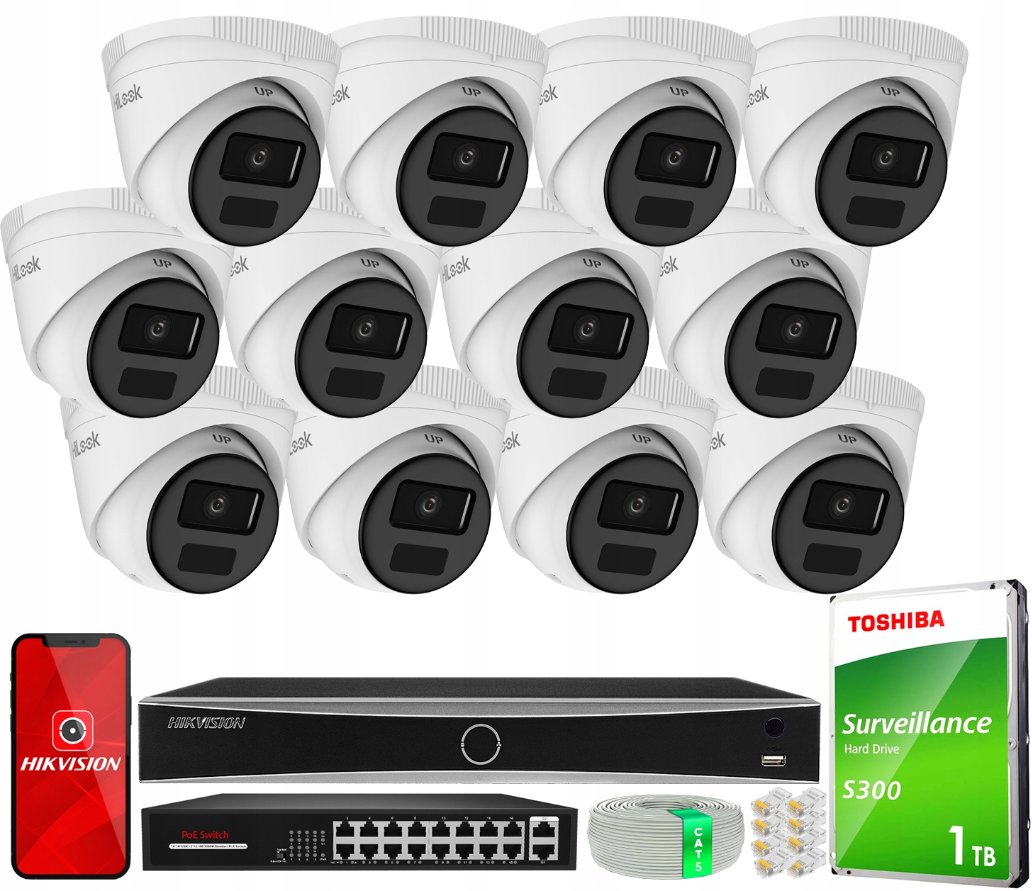 Sada pro monitorování Ip 12x IPCAM-T4-P 4Mpx záznamník Hikvision Acusense