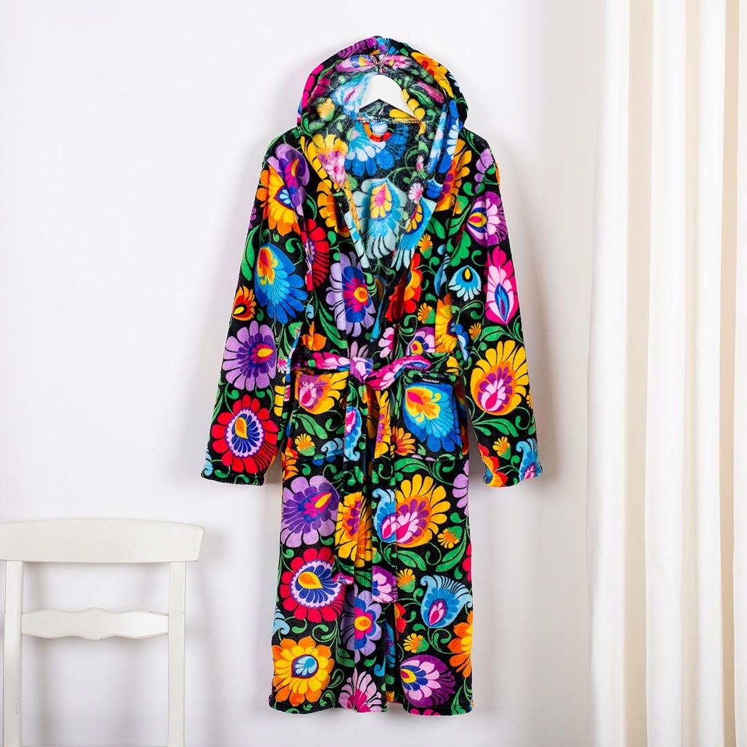 Dámský Folkový Župan S Kapucí S Rybářskými Vzory, Černý Velikost XXL