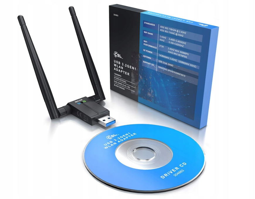 KARTA SIECIOWA CSL 304883 USB 3.2 GEN1 1300MB/S 2X ANTENA 5DB DUAL BAND