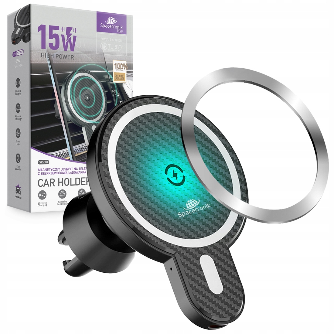 

Uchwyt samochodowy z ładowarką Magsafe Ring 15W