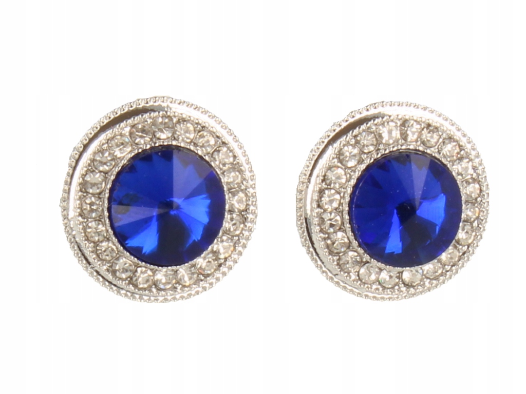 Klipsy do uszu srebrne, okrągłe z chabrową perełką i cyrkoniami Płeć kobieta