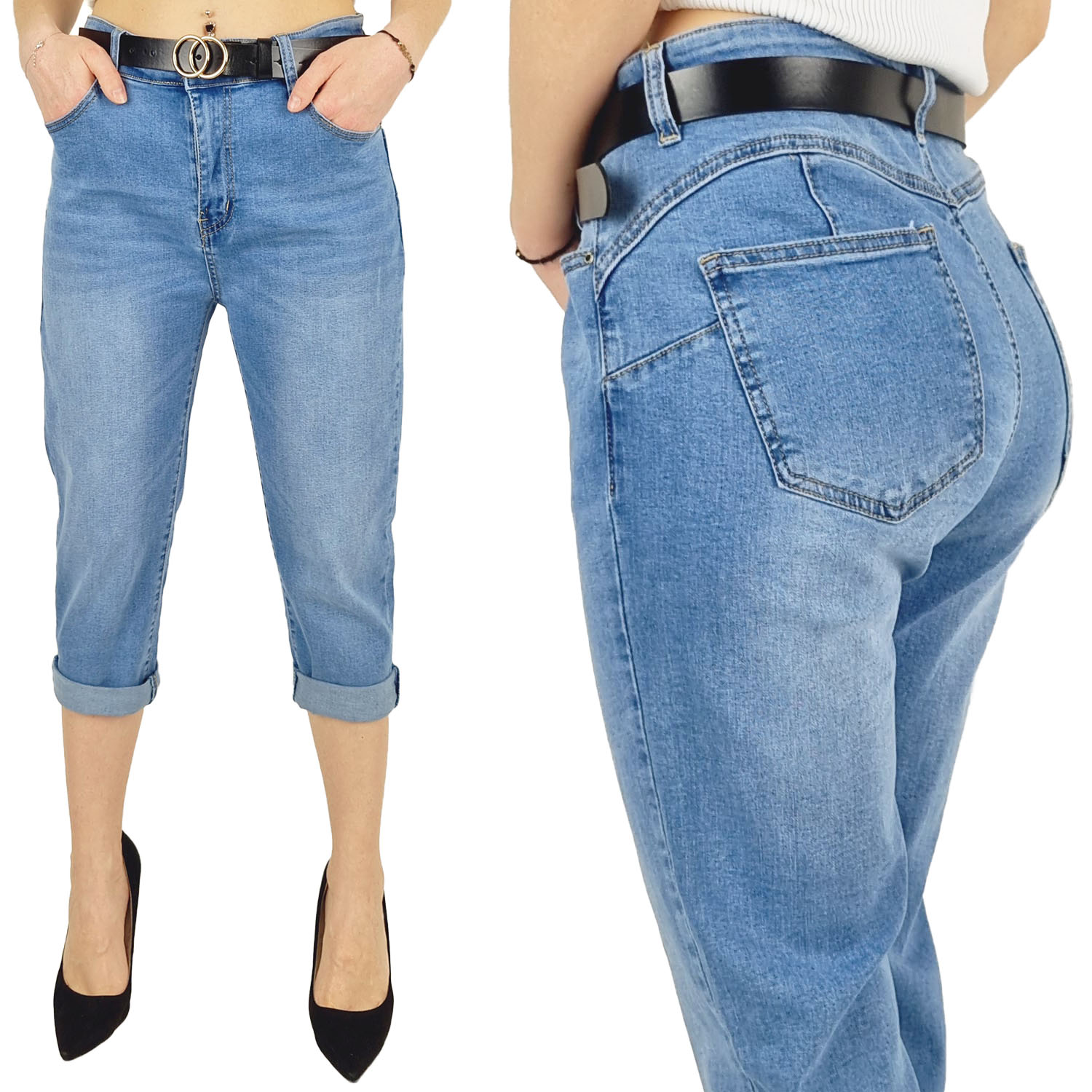 

Damskie Spodnie Jeansowe Rybaczki Plus-Size Blue