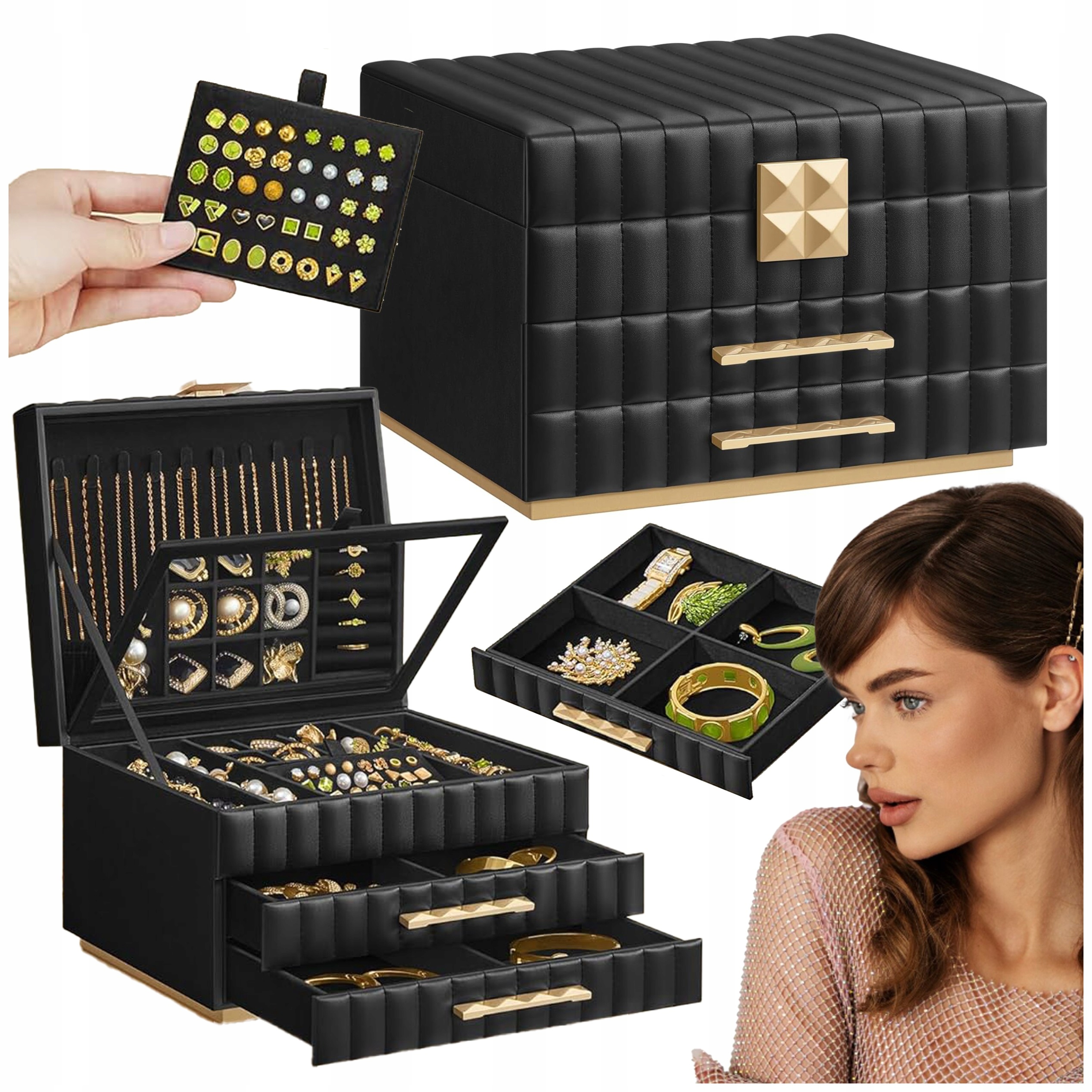 Krabička Organizér na šperky se zrcadlem na náušnice, prsteny, hodinky