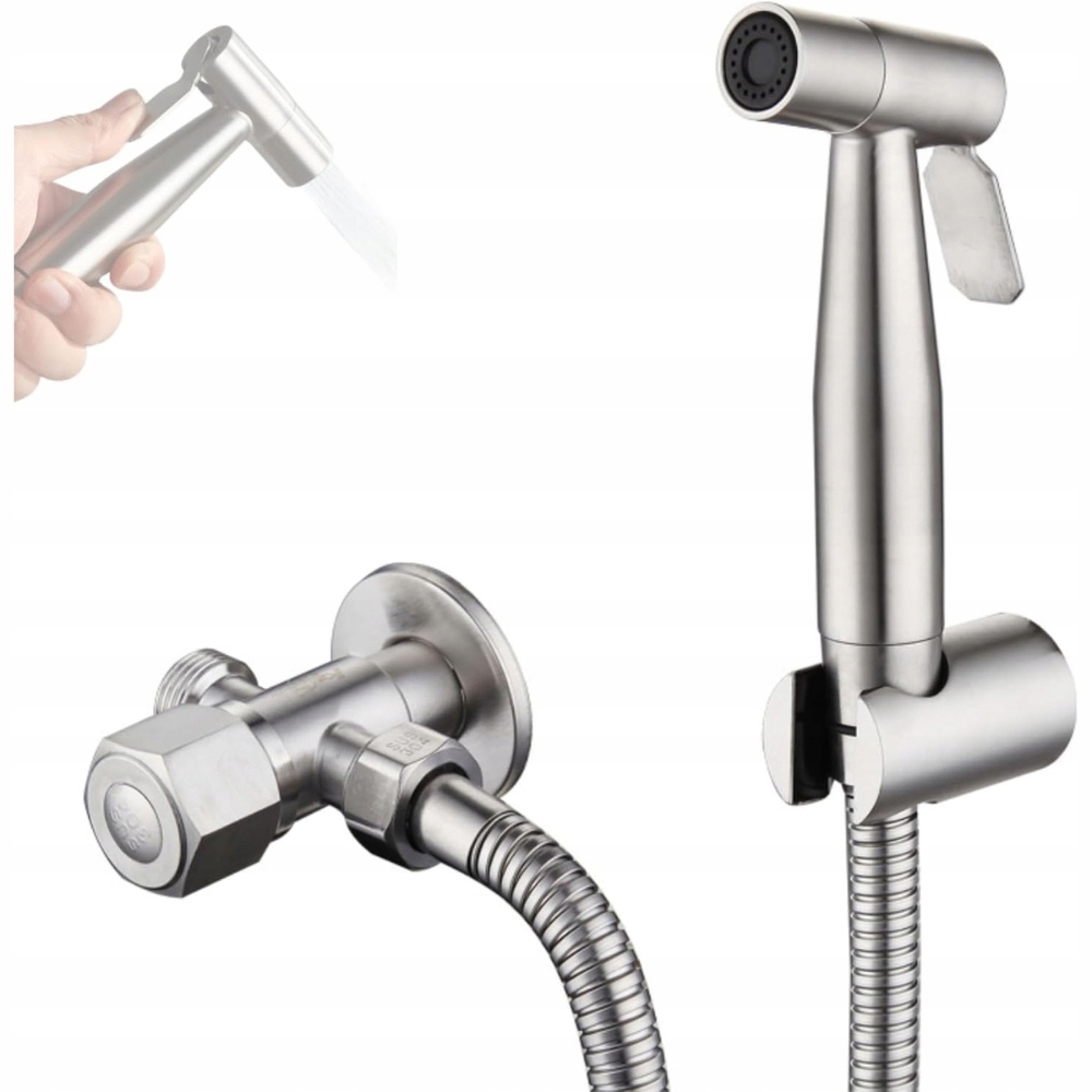 Bidetová rukojeť z z nerezové oceli – sada s hadicí a T-ventilem