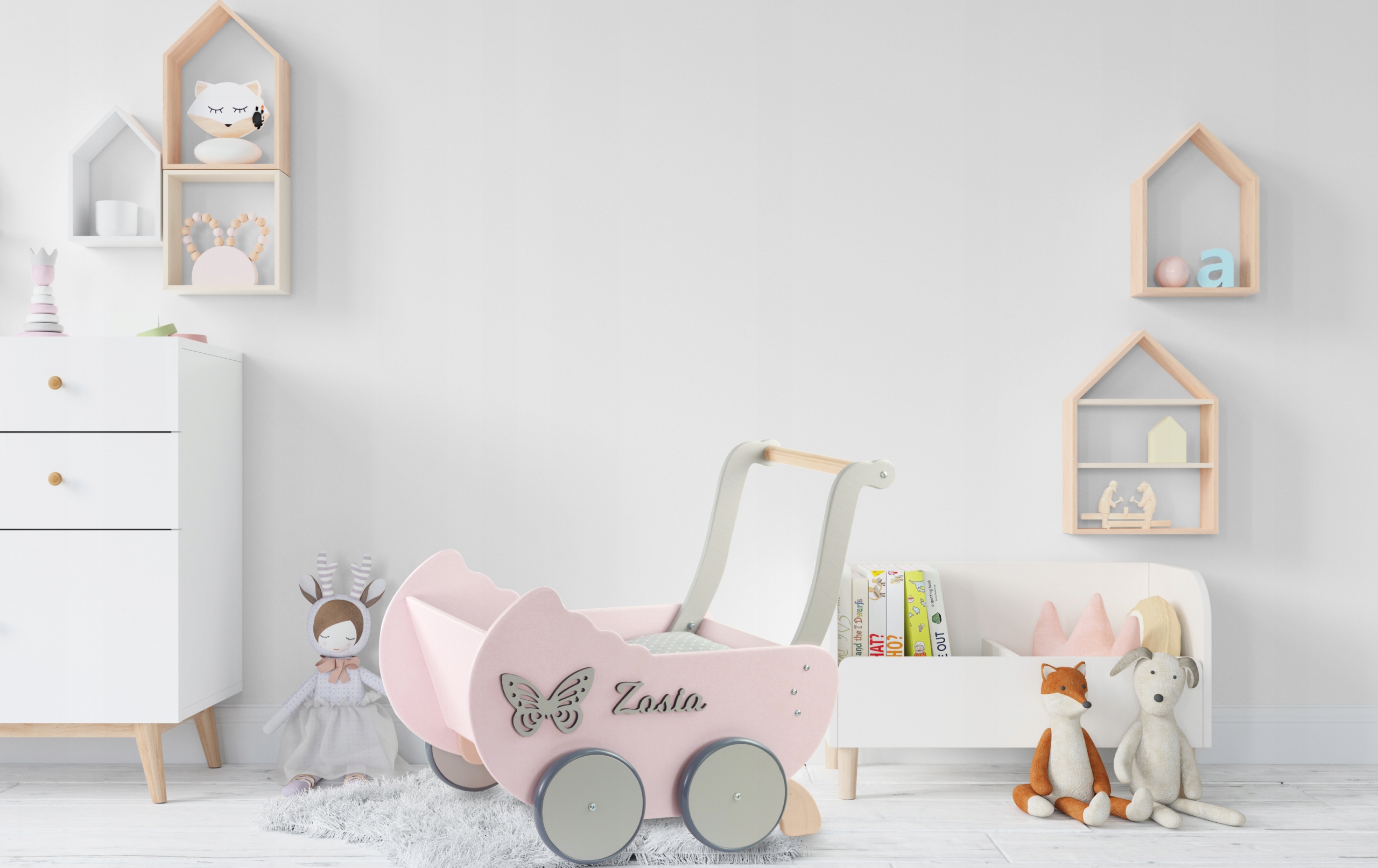 drew WÓZEK DLA LALEK + IMIĘ dekory POŚCIEL stopery Marka inna