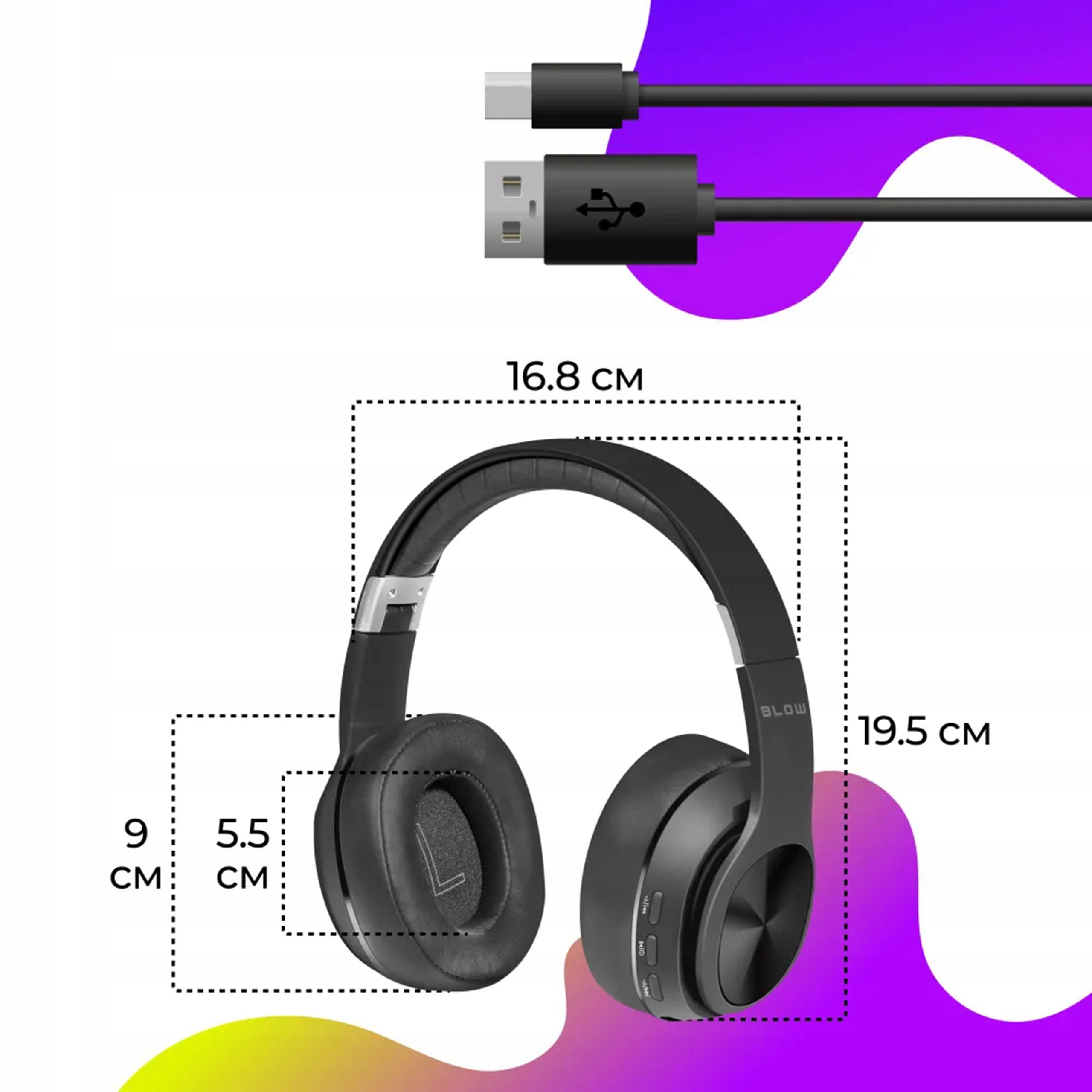 SŁUCHAWKI BEZPRZEWODOWE NAUSZNE BLUETOOTH 5.3 ANC GAMINGOWE MIKROFON USB-C Marka Blow