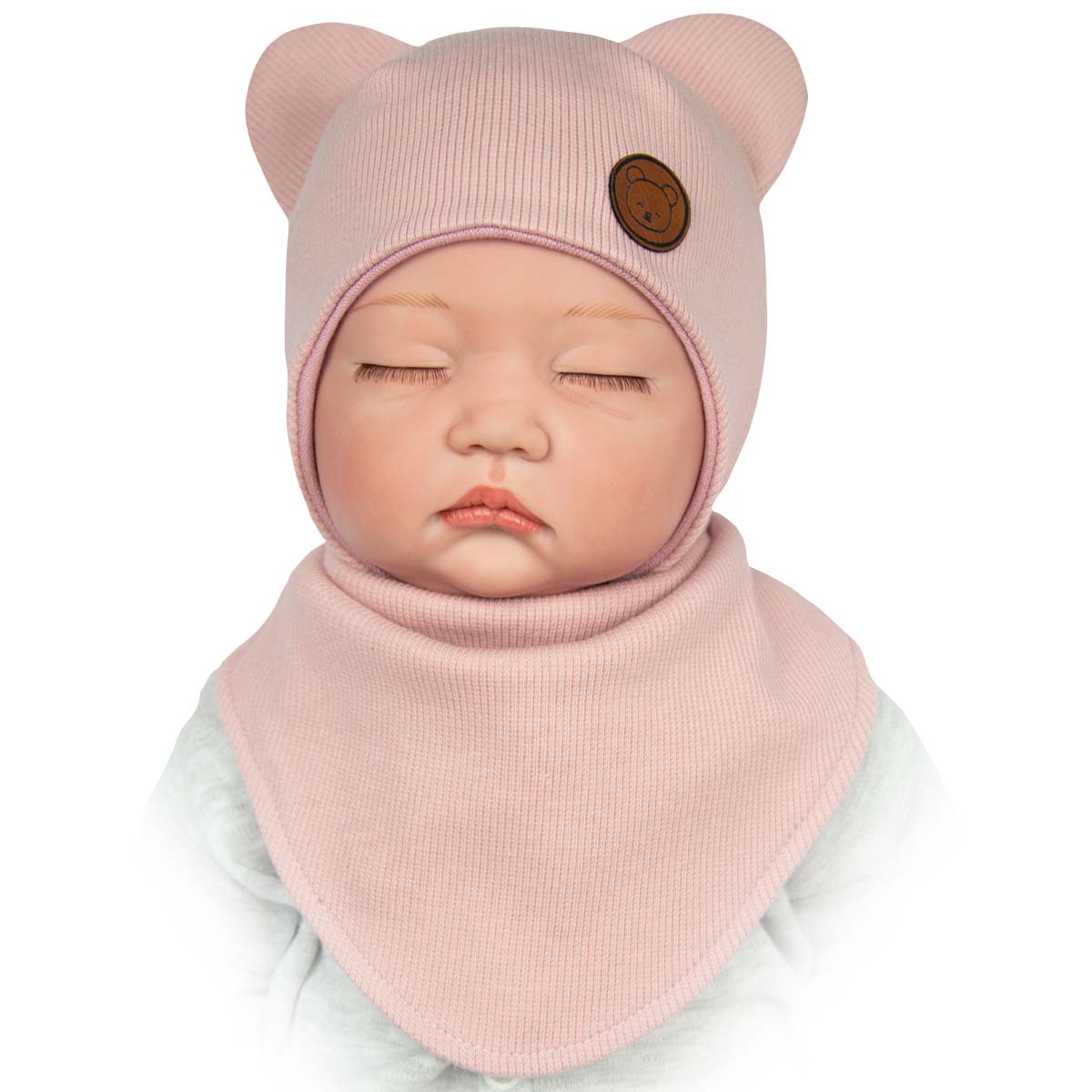 

Komplet Prążek Czapka Apaszka pudrowy róż 40-42