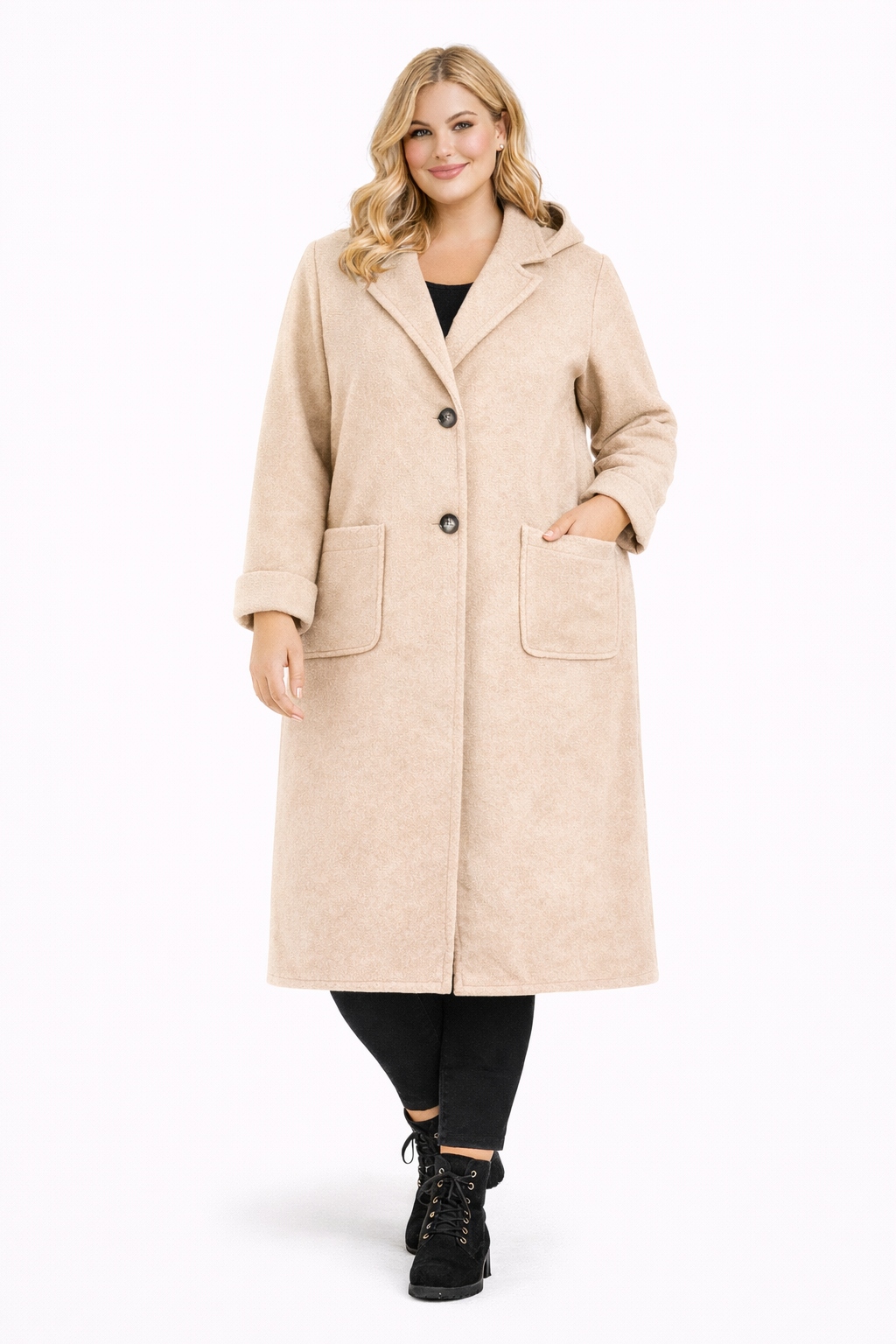 Dlouhý dámský kabát Knoflíky Plyšový medvídek Kapsy Italský 42 44 XL 2XL