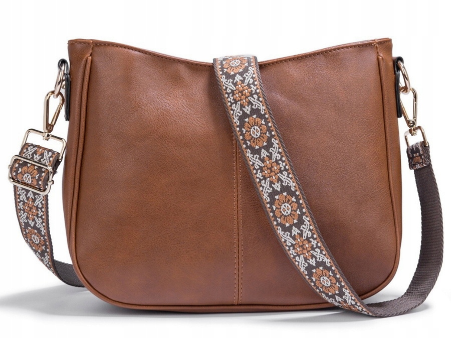 TOREBKA DAMSKA BRĄZOWA ELEGANCKA POJEMNA NA RAMIĘ PASEK BRĄZOWY Marka bez marki